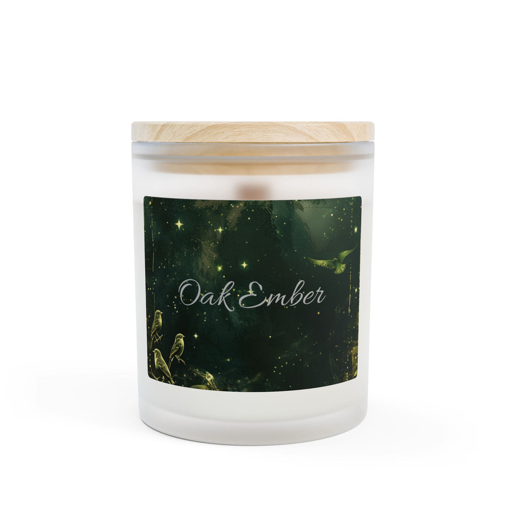 Frosted Glass Candle, 11oz - Oakmoss Ember Scented with Wooden Wick - Home Decor, Gift Ideas, Natural Soy Wax, Hand-Poured