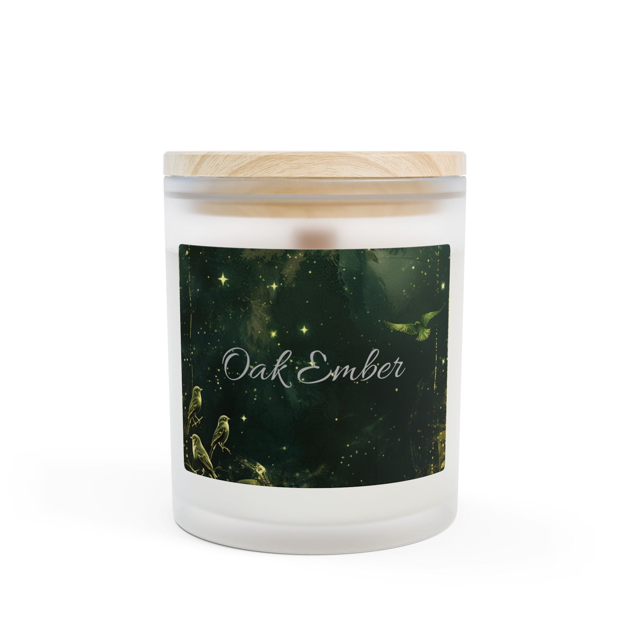Frosted Glass Candle, 11oz - Oakmoss Ember Scented with Wooden Wick - Home Decor, Gift Ideas, Natural Soy Wax, Hand-Poured