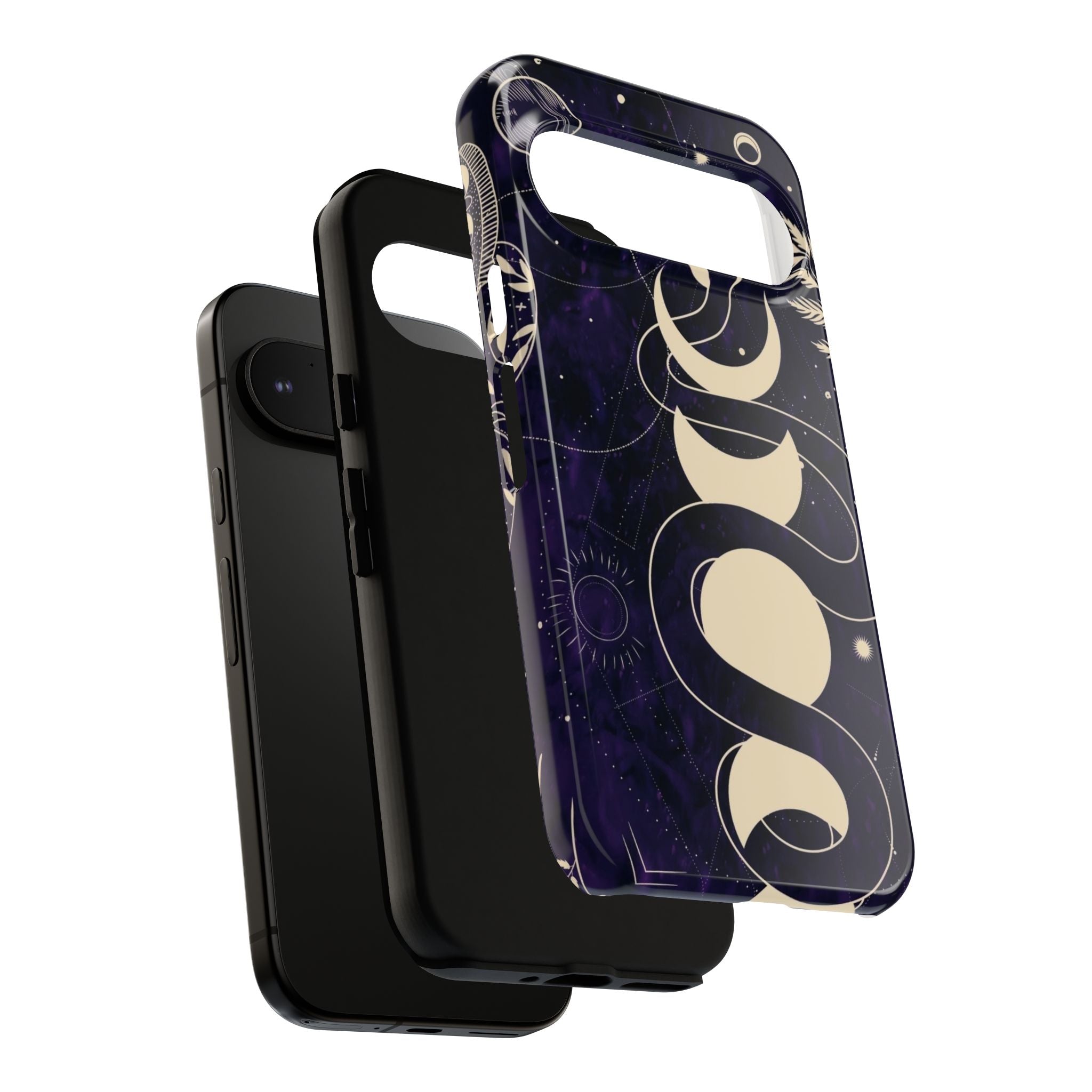Dark Violet Phone Case with Lunar Phases, Snake & Cosmic Motifs | Durable and Stylish, Perfect for Astrology Lovers