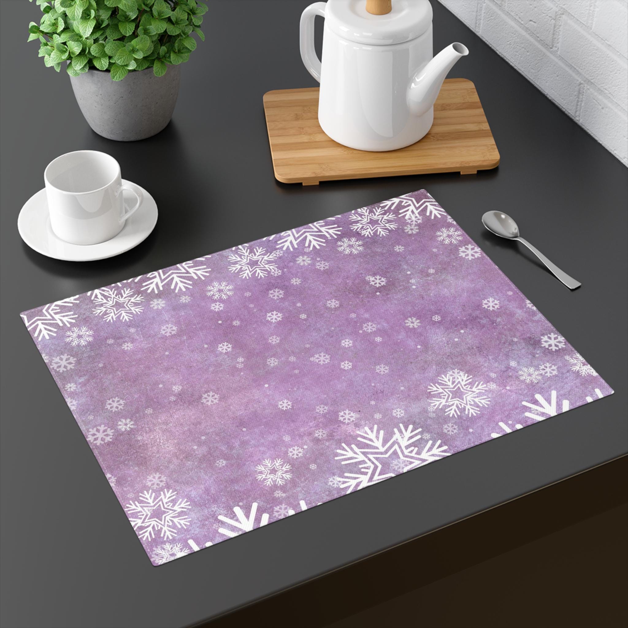 Winter Wonderland Placemat, 1pc - Iced Plum Snowflake Holiday Table Decor, Christmas Dining Mat, Festive Table Setting, Winter Home Decor,