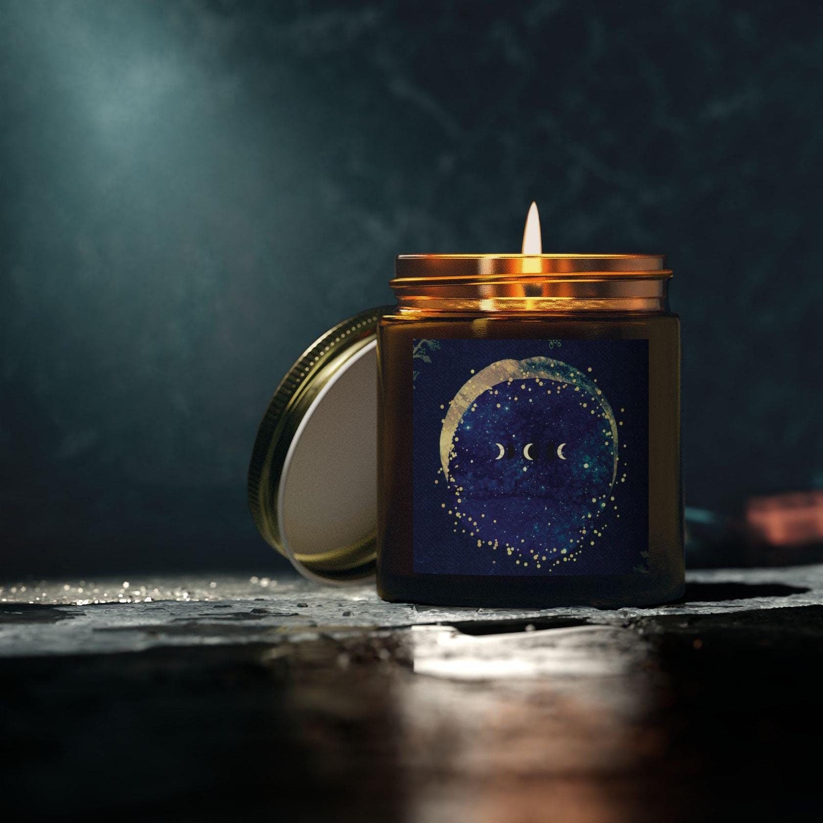 Moon Phase Scented Candle: Coconut Apricot Wax, Aromatherapy Meditation