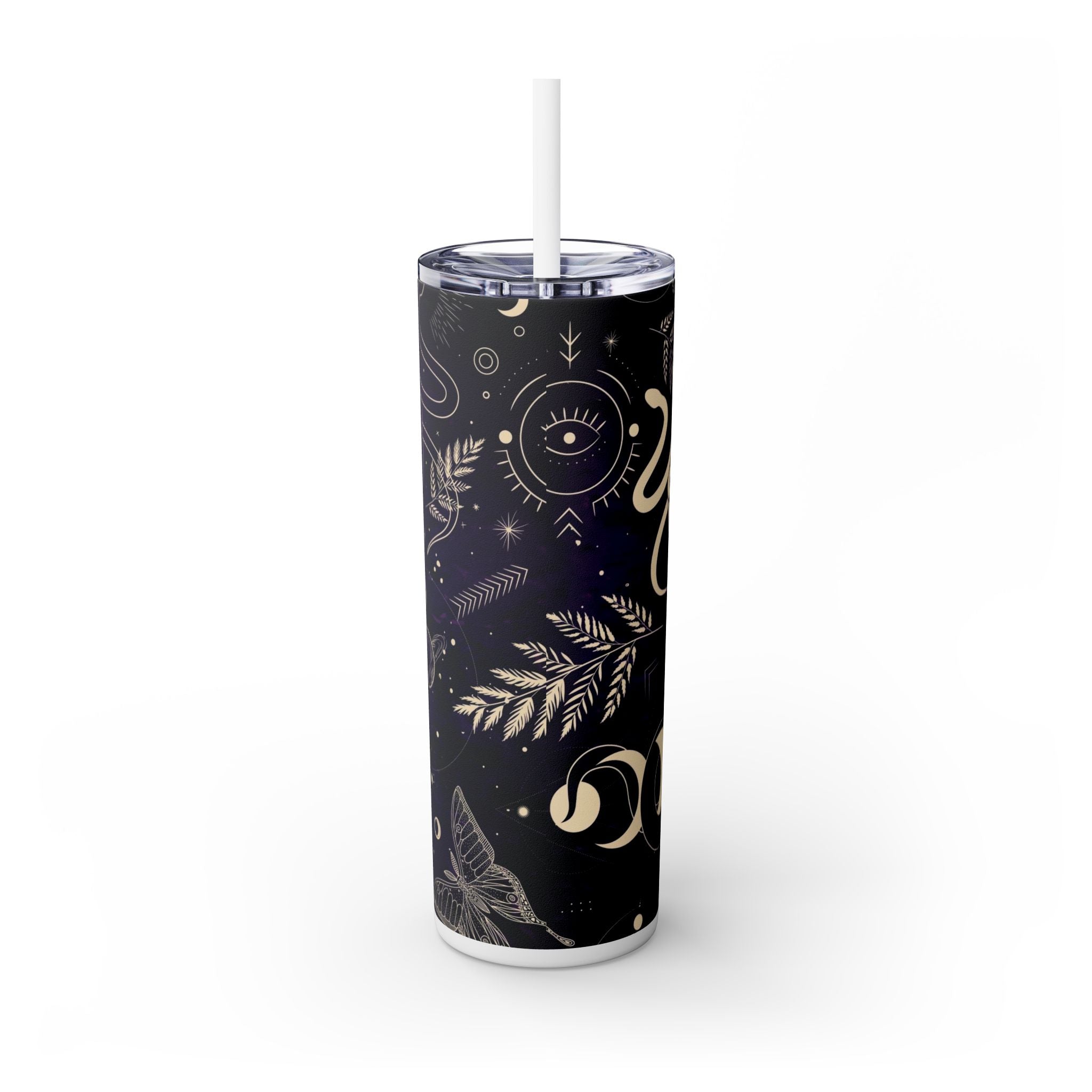 Boho Butterfly Skinny Tumbler with Straw, 20oz, Vintage Inspired Drinkware, Eco-Friendly Gift, Travel Mug, Unique Beverage Holder, Yoga
