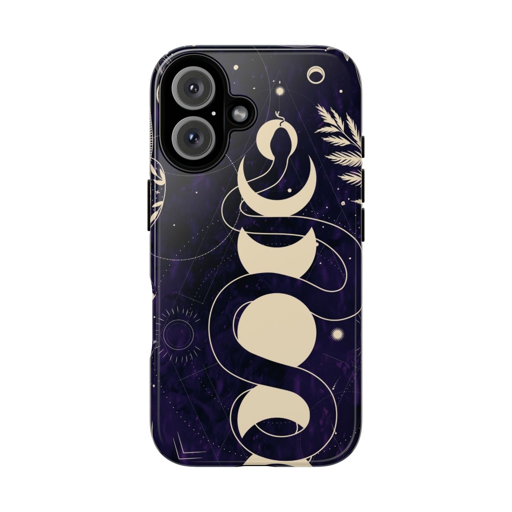 Dark Violet Phone Case with Lunar Phases, Snake & Cosmic Motifs | Durable and Stylish, Perfect for Astrology Lovers