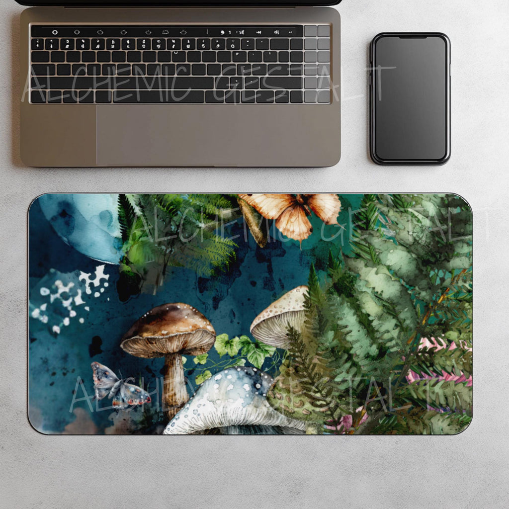 Enchanted Forest Desk Mat: Botanical Mouse Pad, Nature Workspace Art