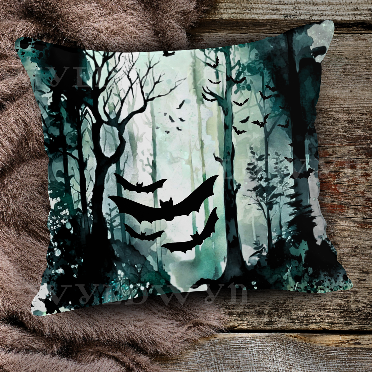 Gothic Bat Forest Faux Suede Pillow