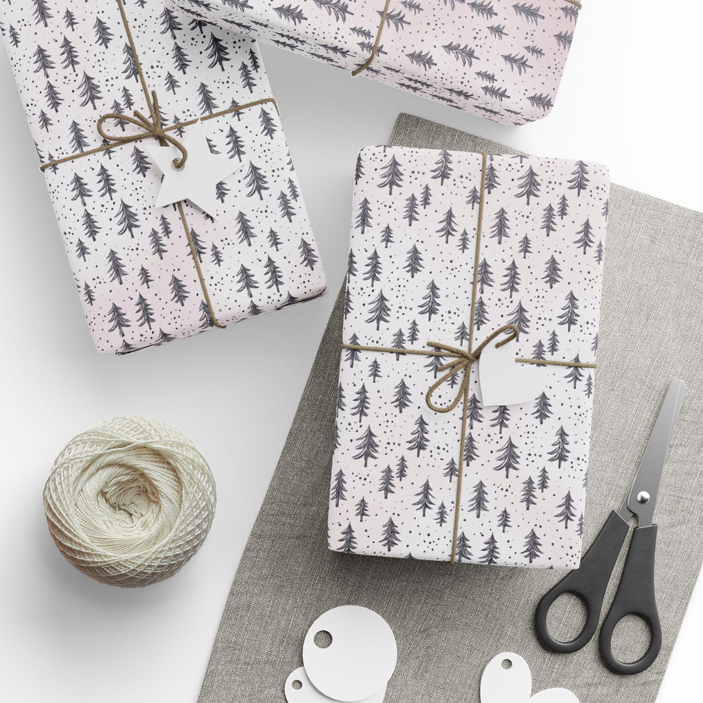 Etched Christmas Tree Pattern Wrapping paper |  Blush Watercolor Wrapping Paper