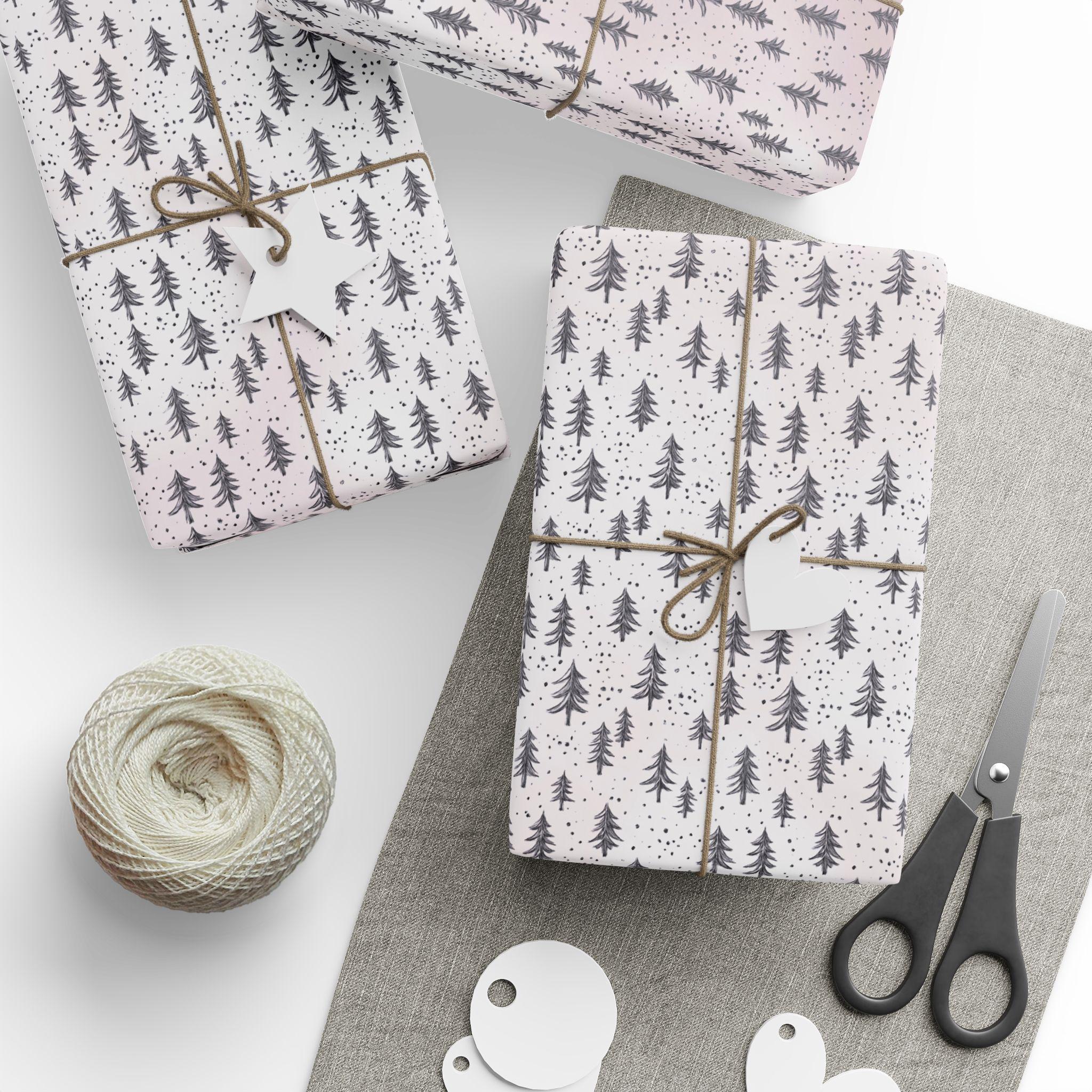 Etched Christmas Tree Pattern Wrapping paper |  Blush Watercolor Wrapping Paper