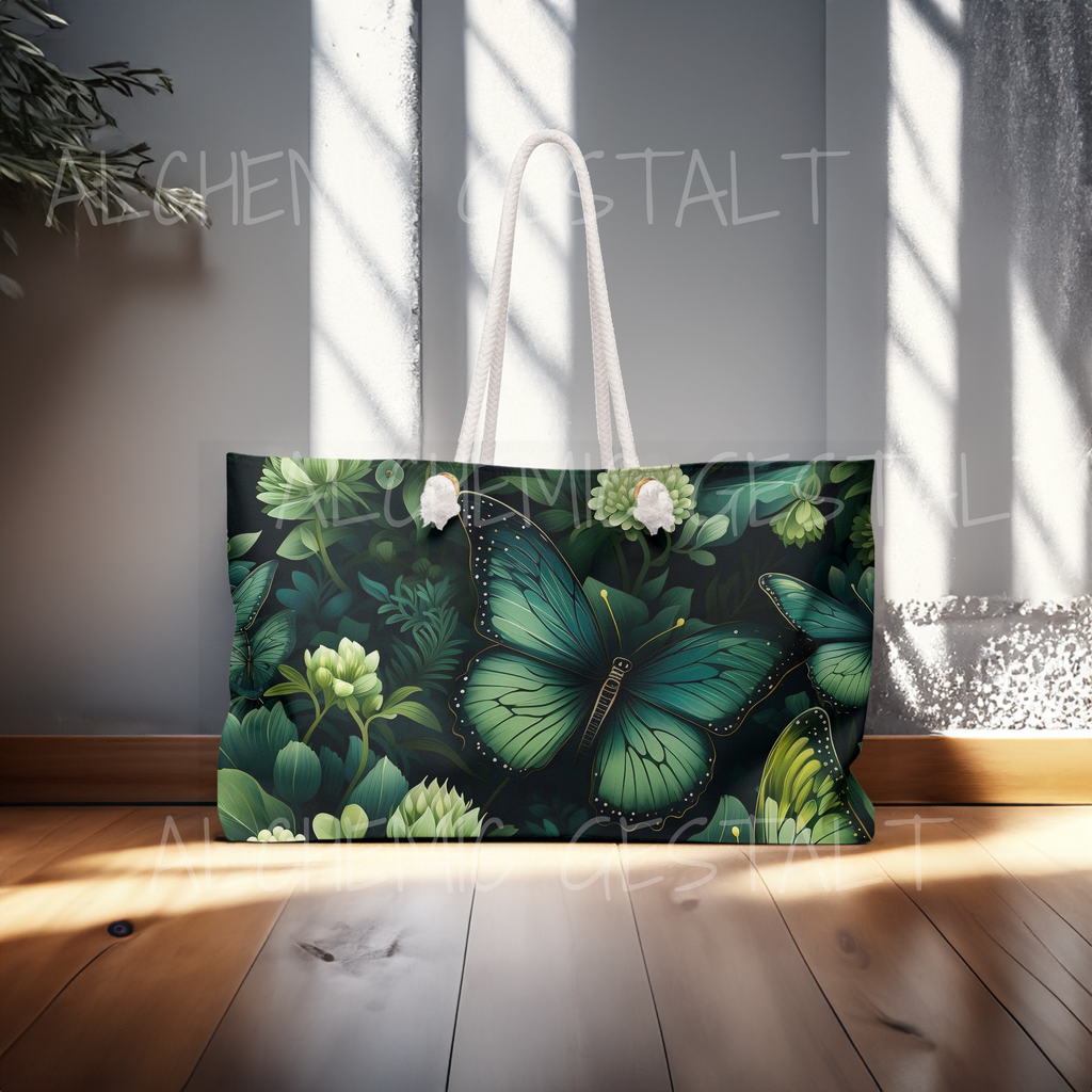 Botany of Wings Emerald Tote: Stylish Weekender Bag for trips and getaways. Spacious, nature-inspired, perfect for travel lovers!