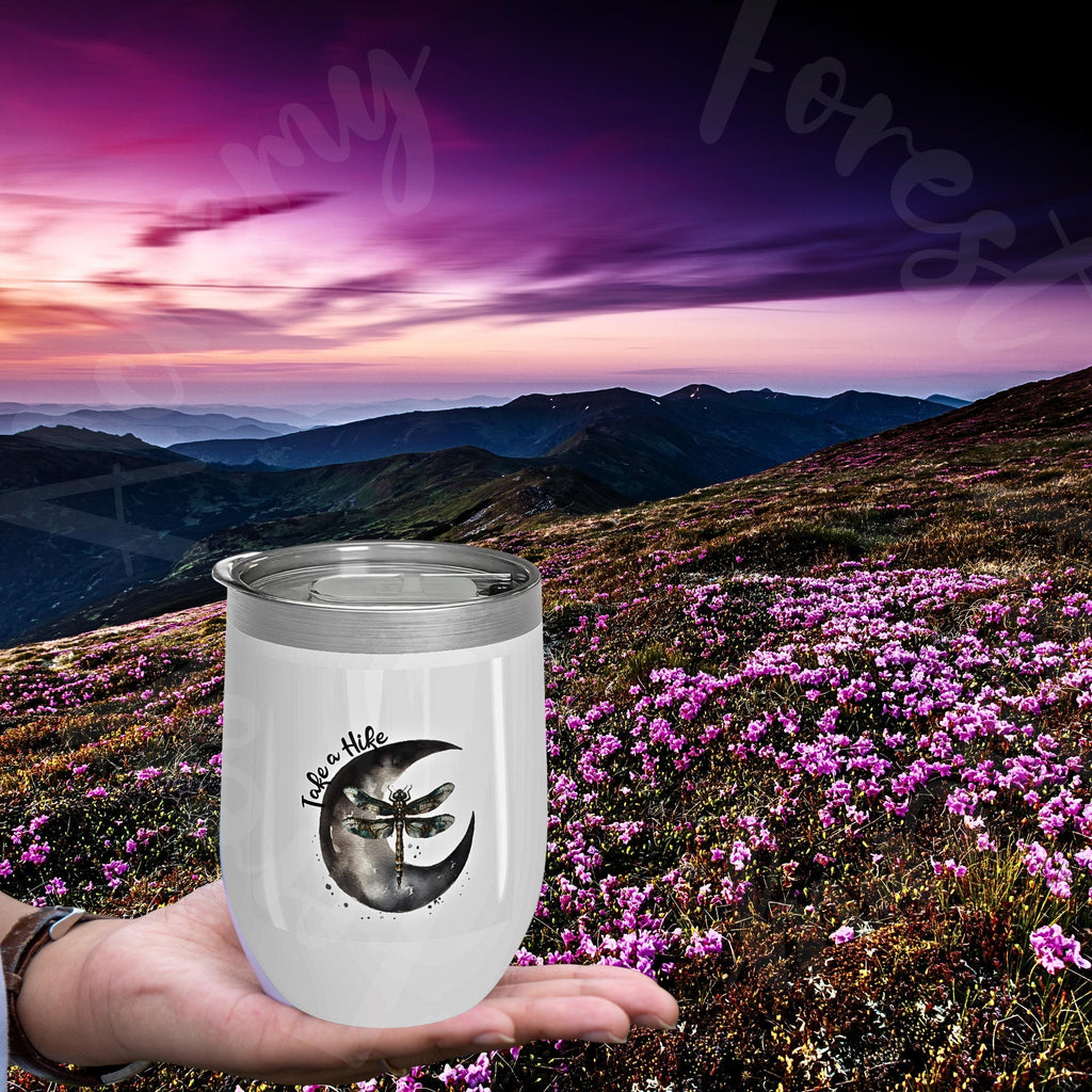 Moon & Dragonfly Wine Tumbler: Stainless Steel Insulated Hiking Cup