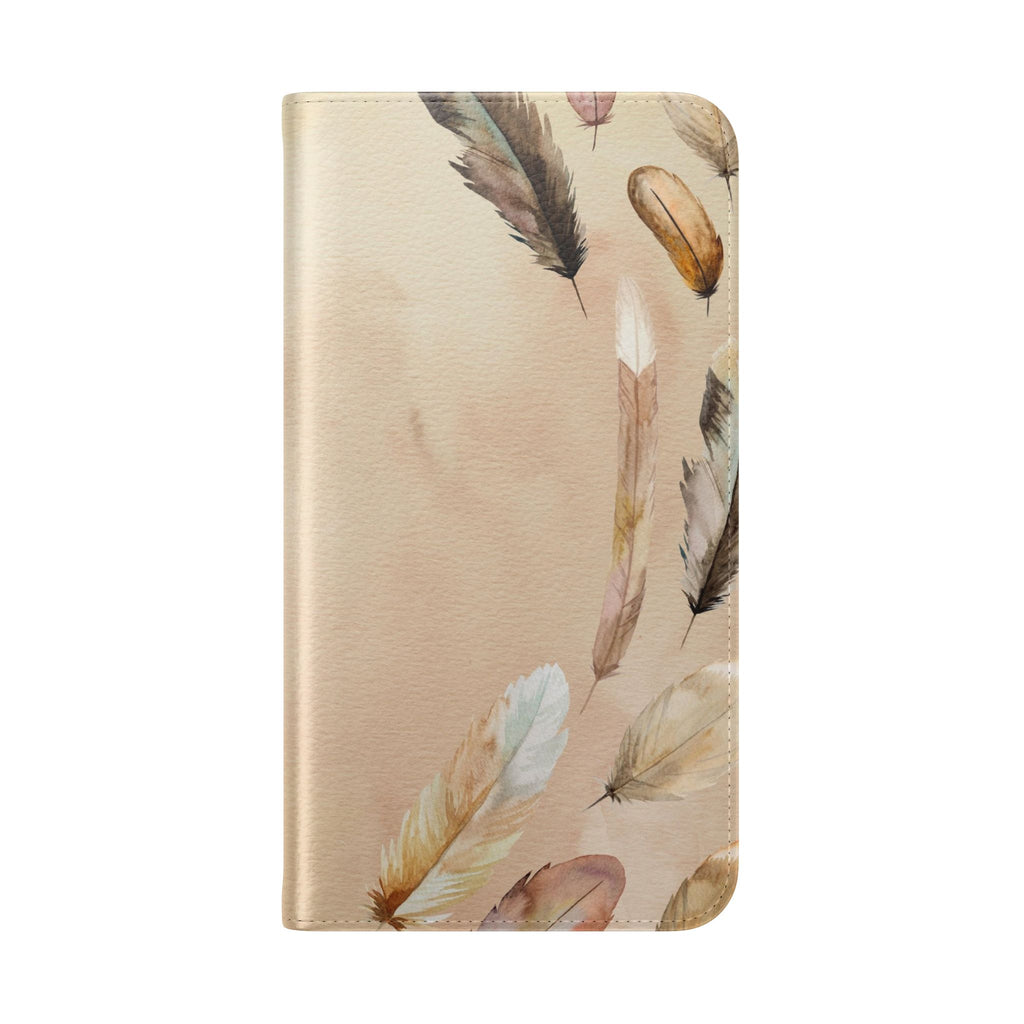 Feathers Flip Case, Phone Case, Protective Cover, Faux Leather Stand Feature Card & Cash Storage, Vibrant Colors, Stylish and Practical