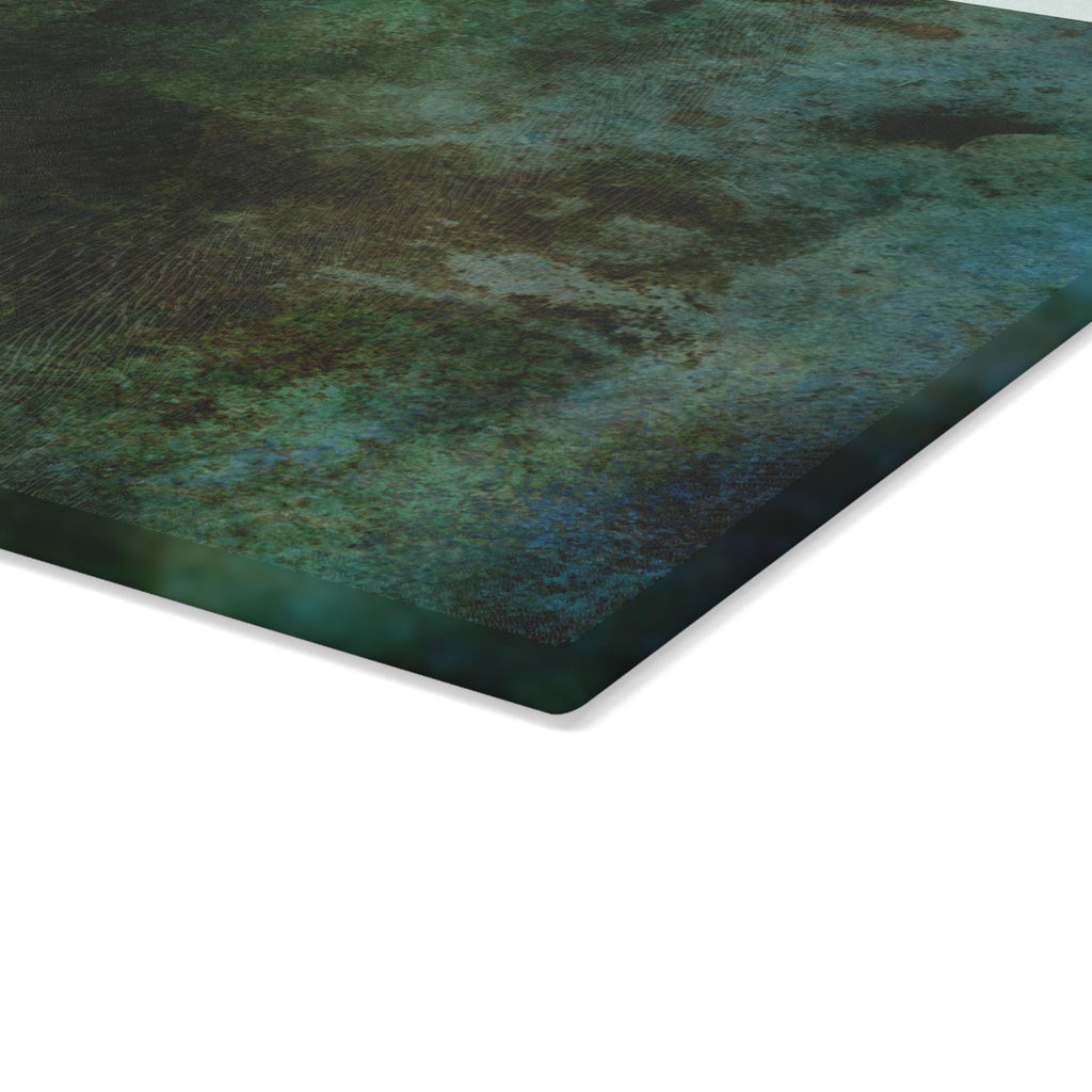Fossil Look Glass Cutting Board: Deep Green & Blue Kitchen Decor