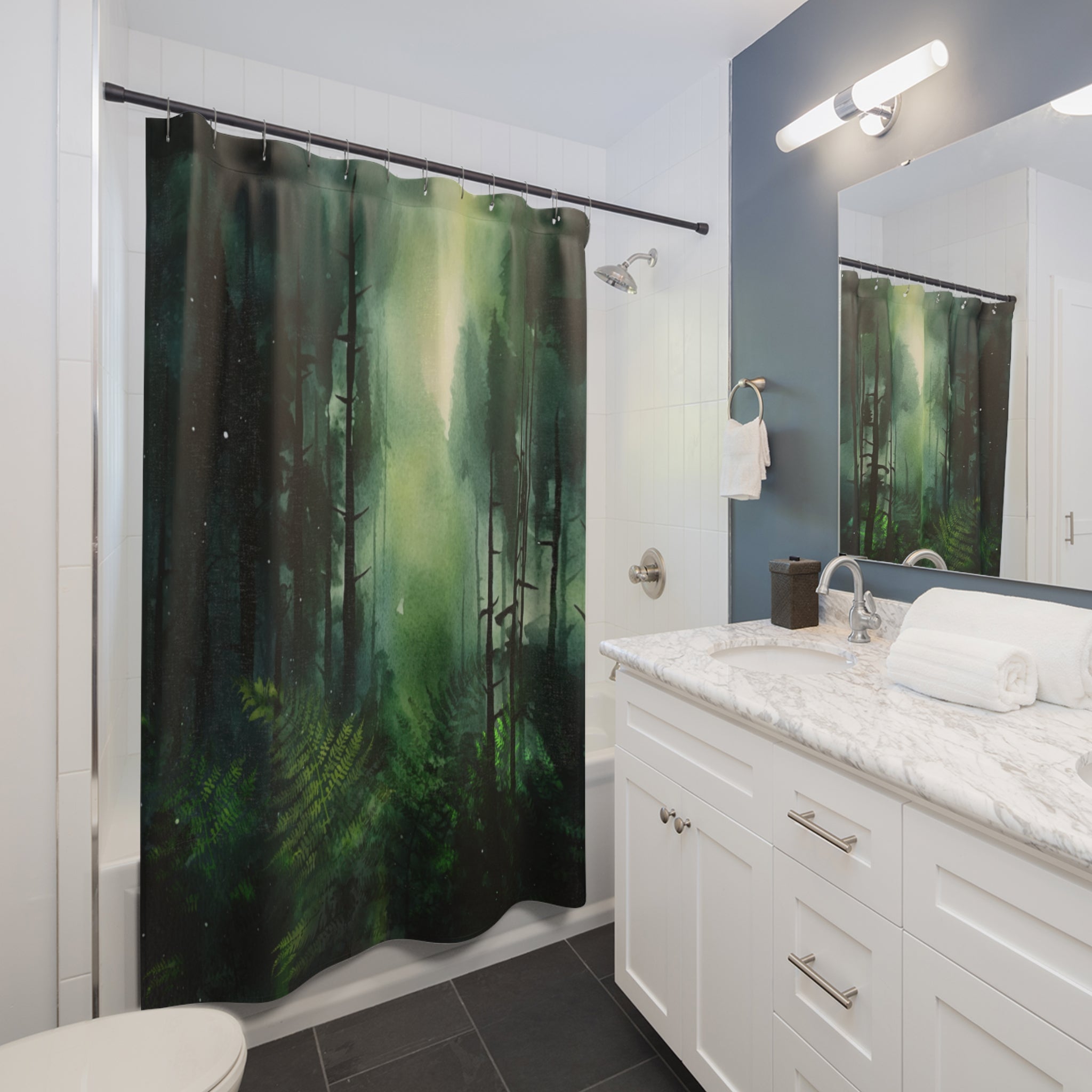 Forest Dream Shower Curtain - Nature-Inspired Woodland Theme, Relaxing Spa Vibe, Green Eco-Friendly Bathroom Decor, Forest Core Style