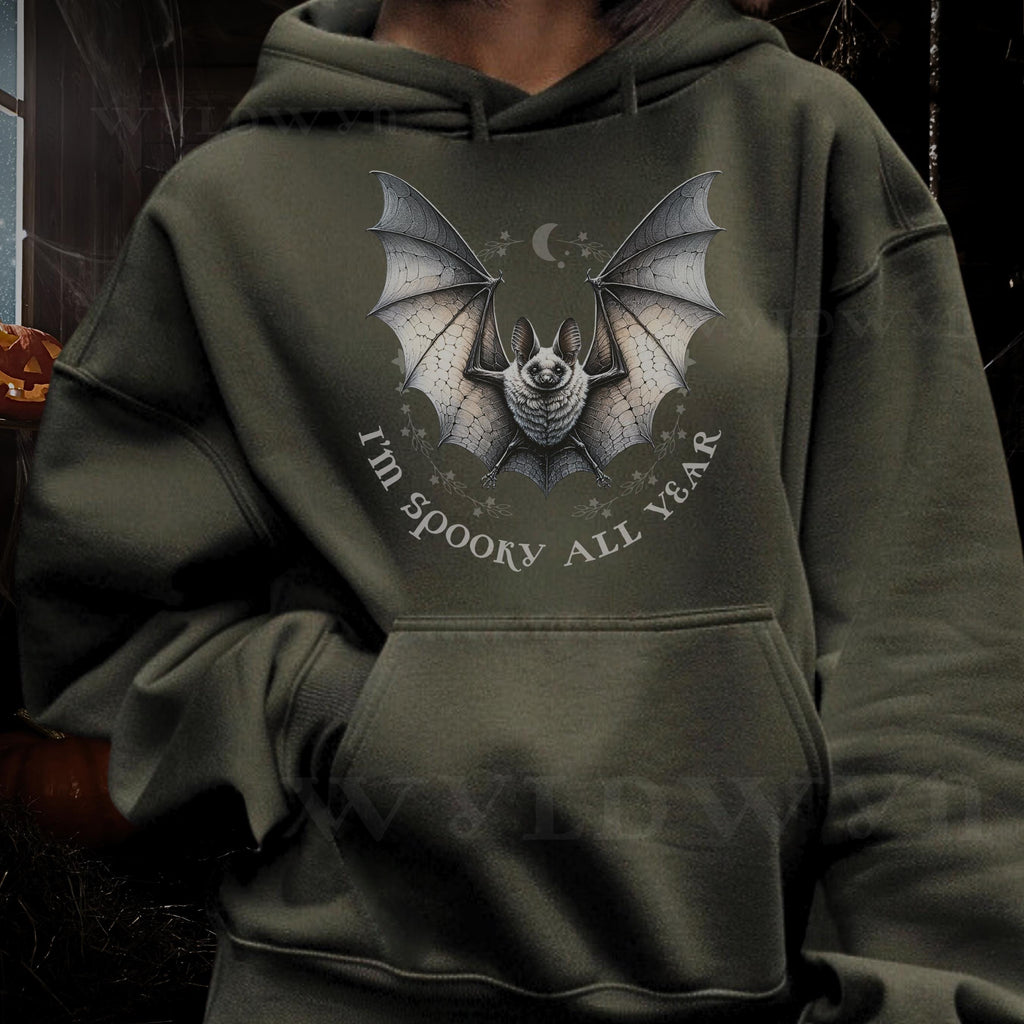 Spooky All Year Bat Hoodie – Cute Halloween Hoodie with Cozy Fit, Sustainable & Socially Conscious