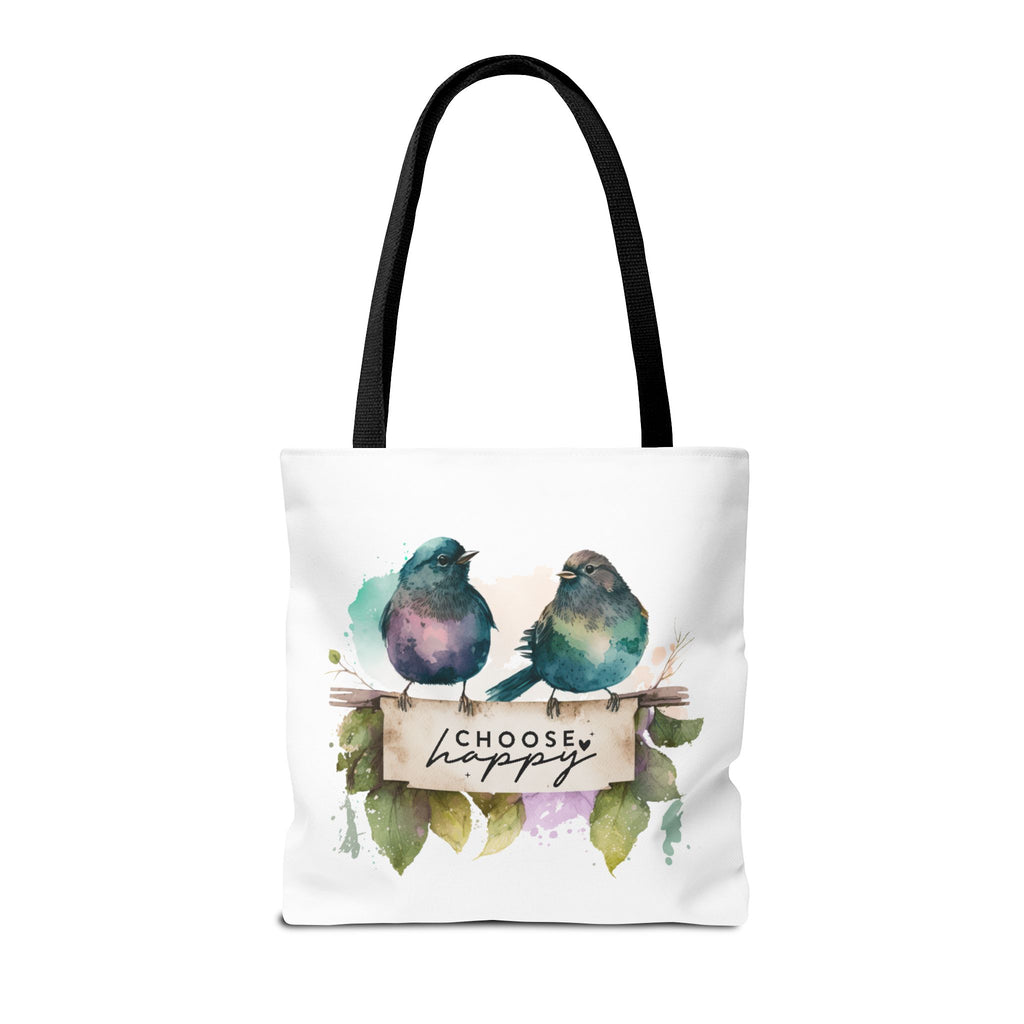Cheerful Bird Design Tote Bag - Choose Happy Watercolor Print - 3 Sizes Available | Bird Lover Gift Idea |  Whimsical Birds Versatile Tote