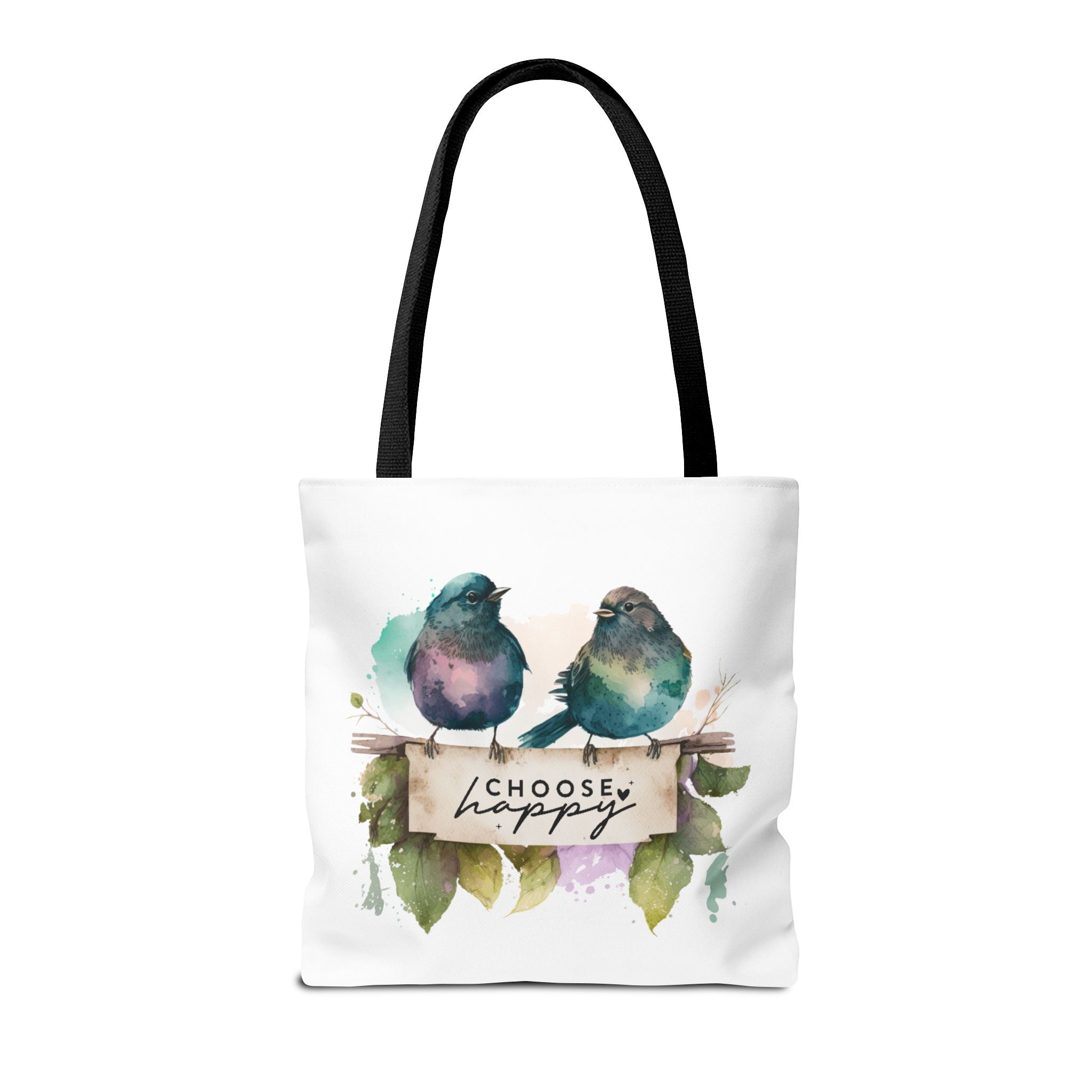 Cheerful Bird Design Tote Bag - Choose Happy Watercolor Print - 3 Sizes Available | Bird Lover Gift Idea |  Whimsical Birds Versatile Tote