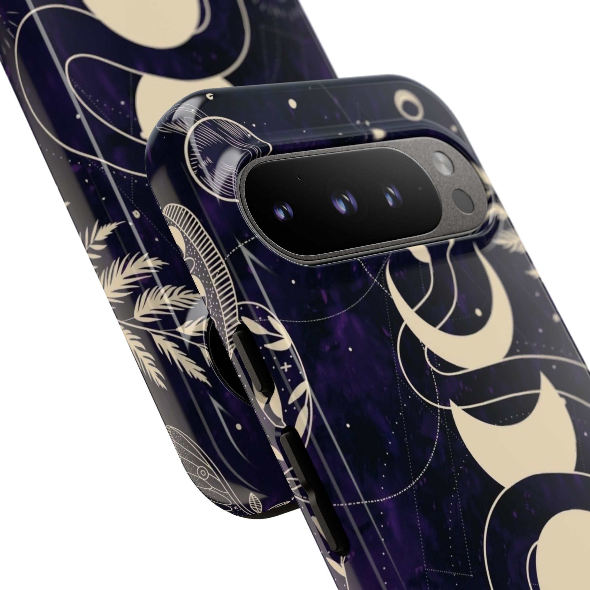 Dark Violet Phone Case with Lunar Phases, Snake & Cosmic Motifs | Durable and Stylish, Perfect for Astrology Lovers