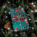 Winter Berry Holiday Wrapping Paper | Red Berries on Teal | Christmas Gift Wrap Sheets