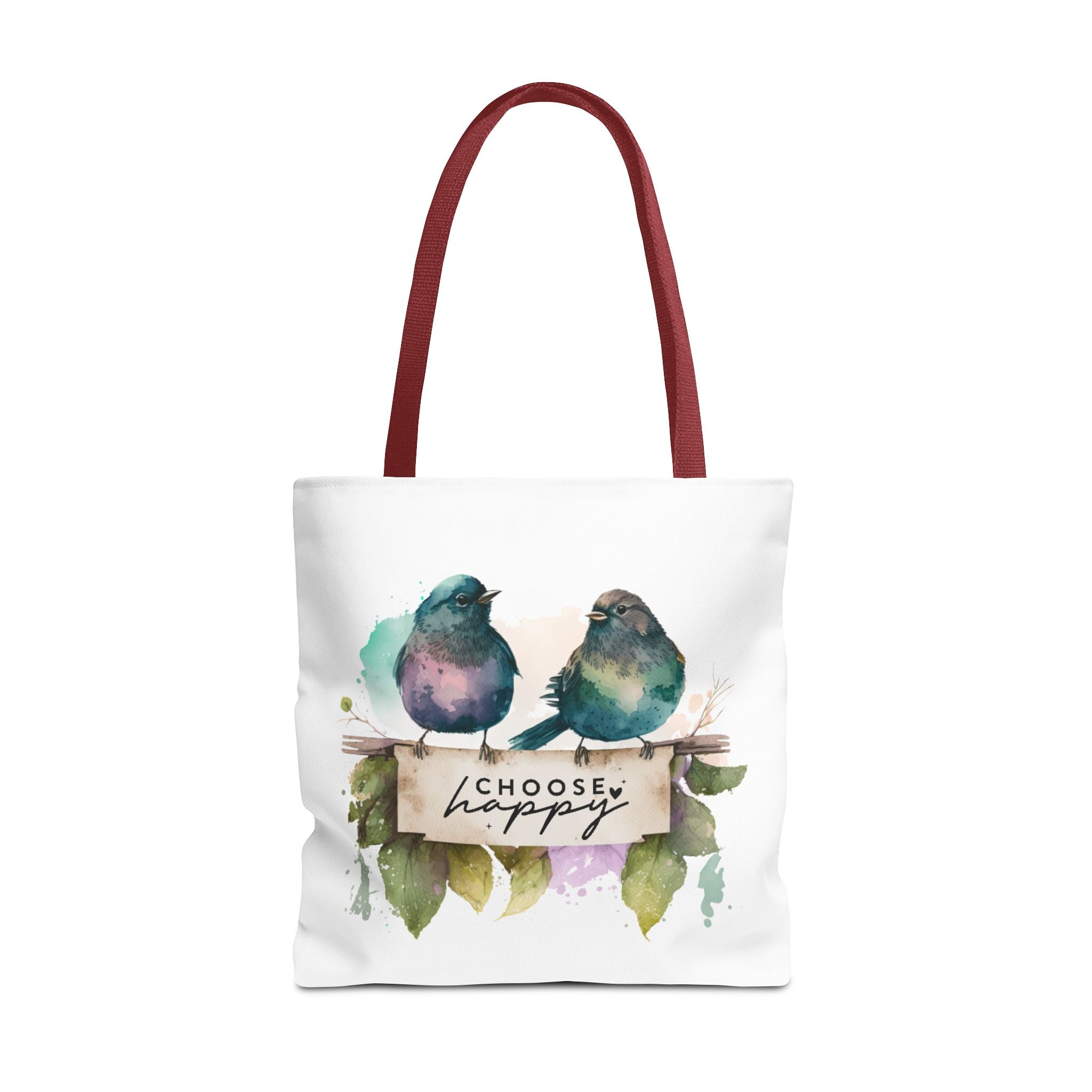 Cheerful Bird Design Tote Bag - Choose Happy Watercolor Print - 3 Sizes Available | Bird Lover Gift Idea |  Whimsical Birds Versatile Tote