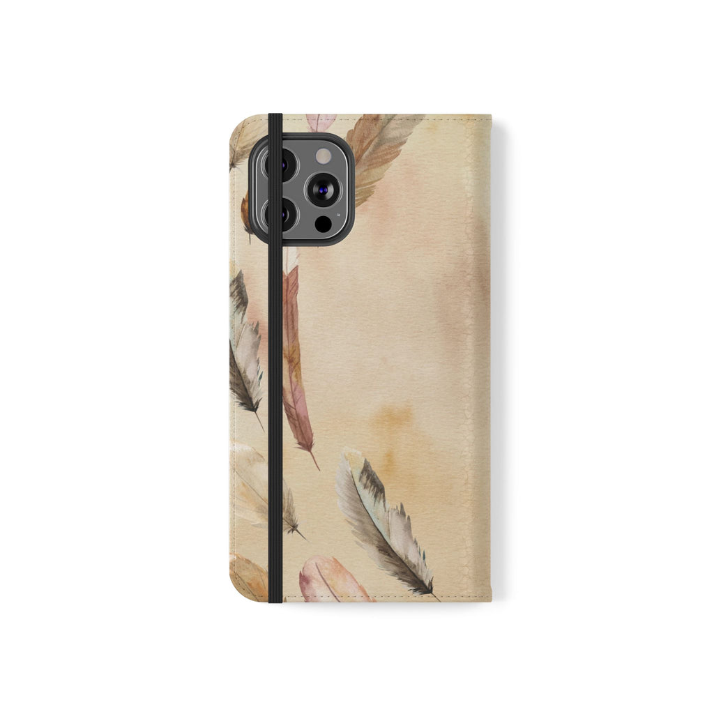 Feathers Flip Case, Phone Case, Protective Cover, Faux Leather Stand Feature Card & Cash Storage, Vibrant Colors, Stylish and Practical