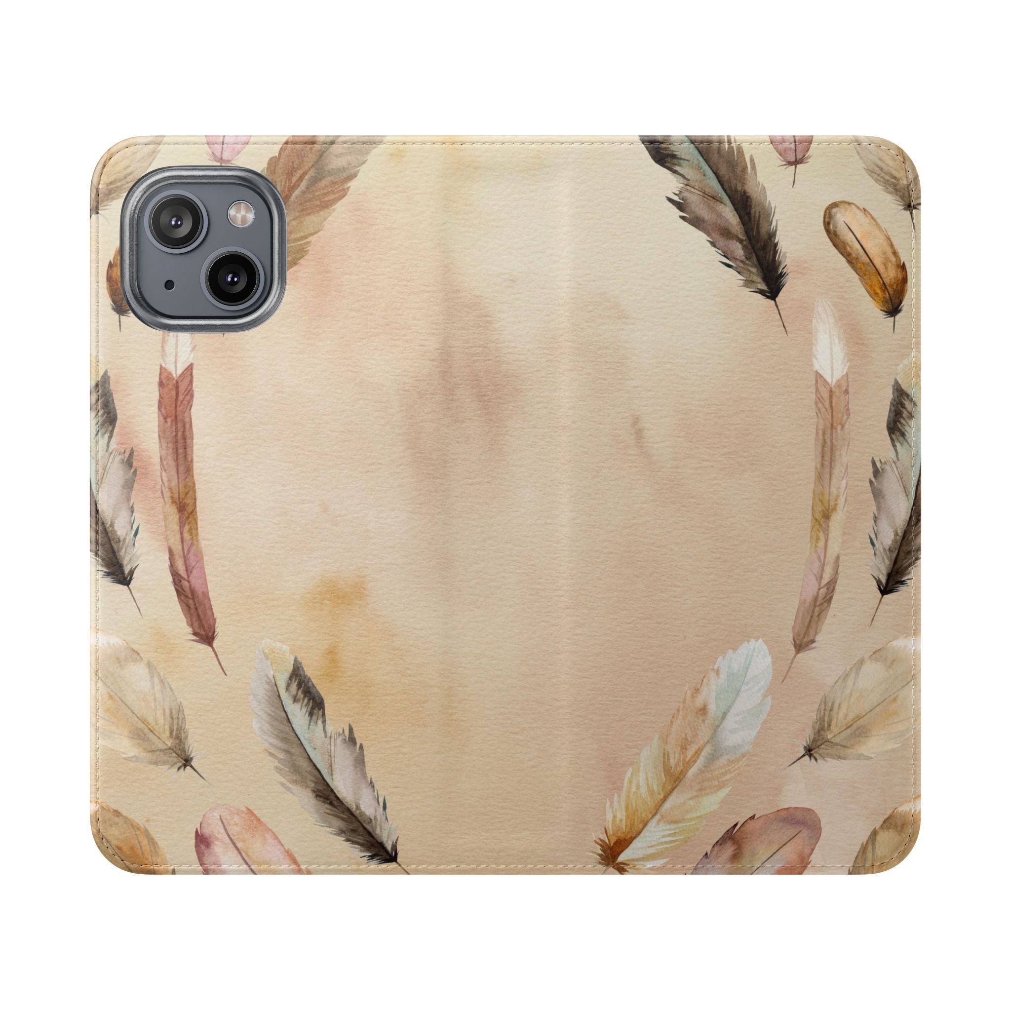Feathers Flip Case, Phone Case, Protective Cover, Faux Leather Stand Feature Card & Cash Storage, Vibrant Colors, Stylish and Practical