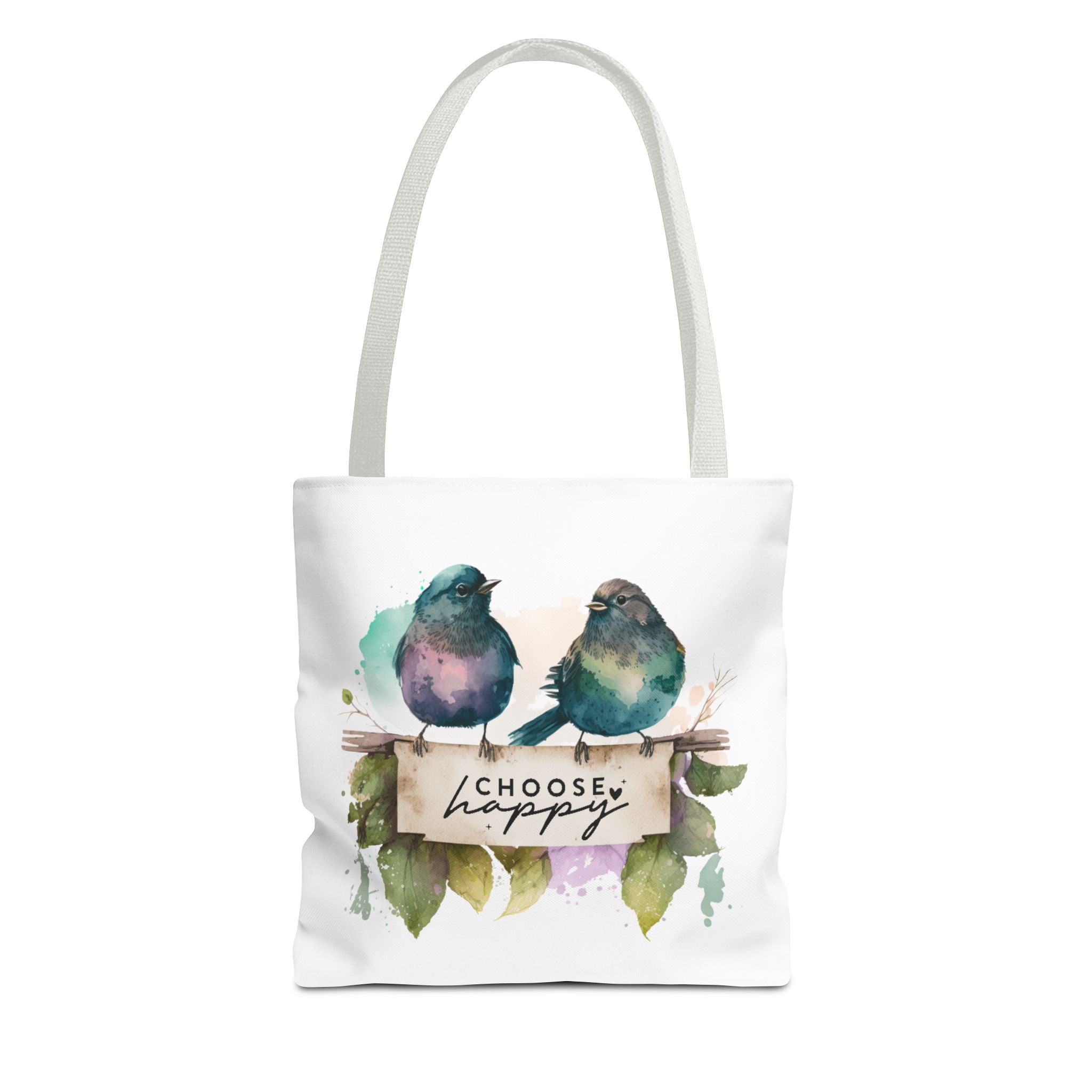 Cheerful Bird Design Tote Bag - Choose Happy Watercolor Print - 3 Sizes Available | Bird Lover Gift Idea |  Whimsical Birds Versatile Tote