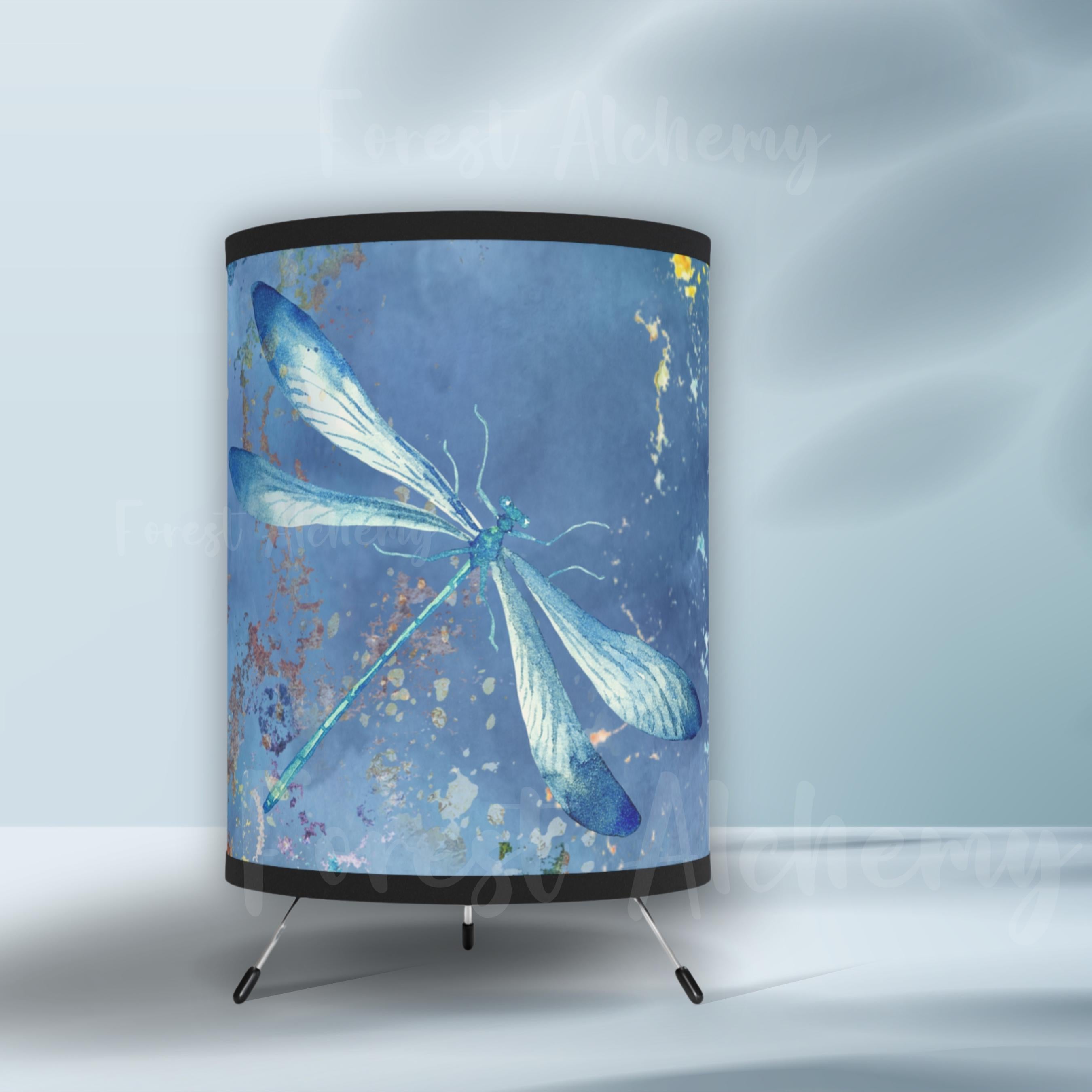 Powder Blue Dragonfly Tripod Lamp: Whimsical Home Decor
