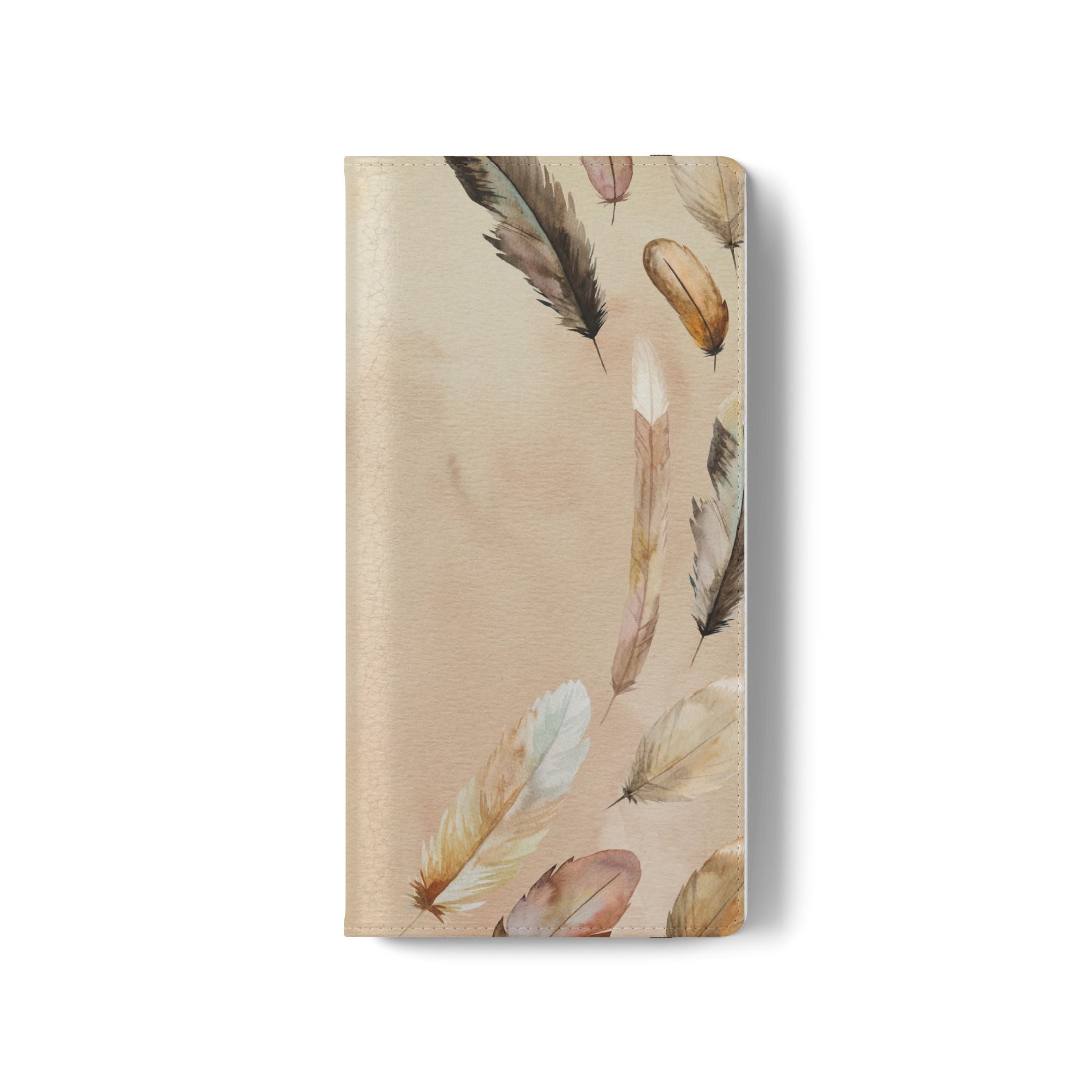 Feathers Flip Case, Phone Case, Protective Cover, Faux Leather Stand Feature Card & Cash Storage, Vibrant Colors, Stylish and Practical