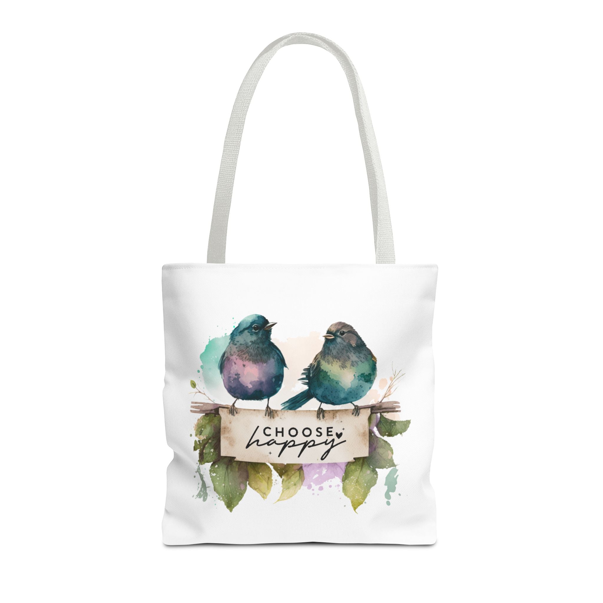 Cheerful Bird Design Tote Bag - Choose Happy Watercolor Print - 3 Sizes Available | Bird Lover Gift Idea |  Whimsical Birds Versatile Tote