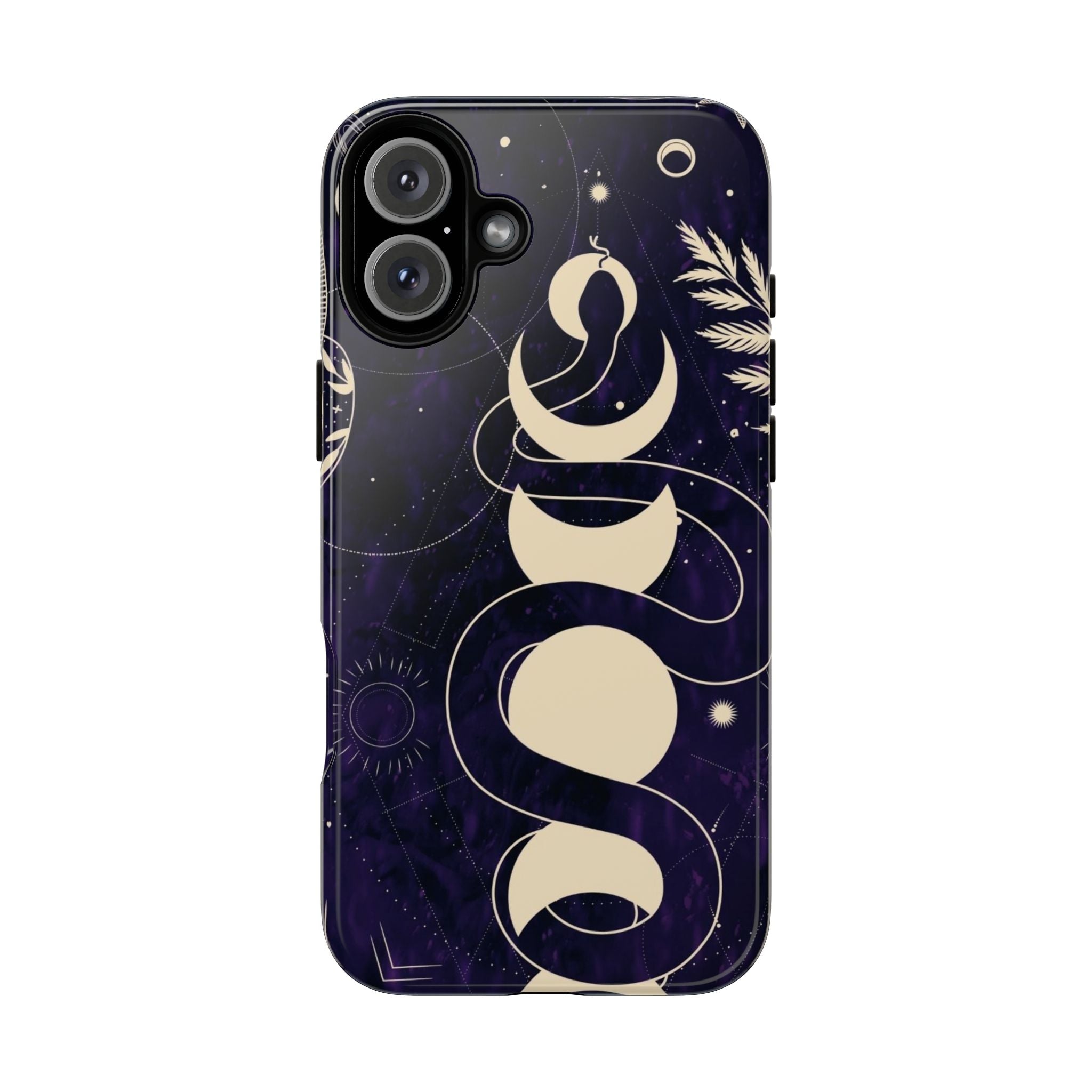 Dark Violet Phone Case with Lunar Phases, Snake & Cosmic Motifs | Durable and Stylish, Perfect for Astrology Lovers