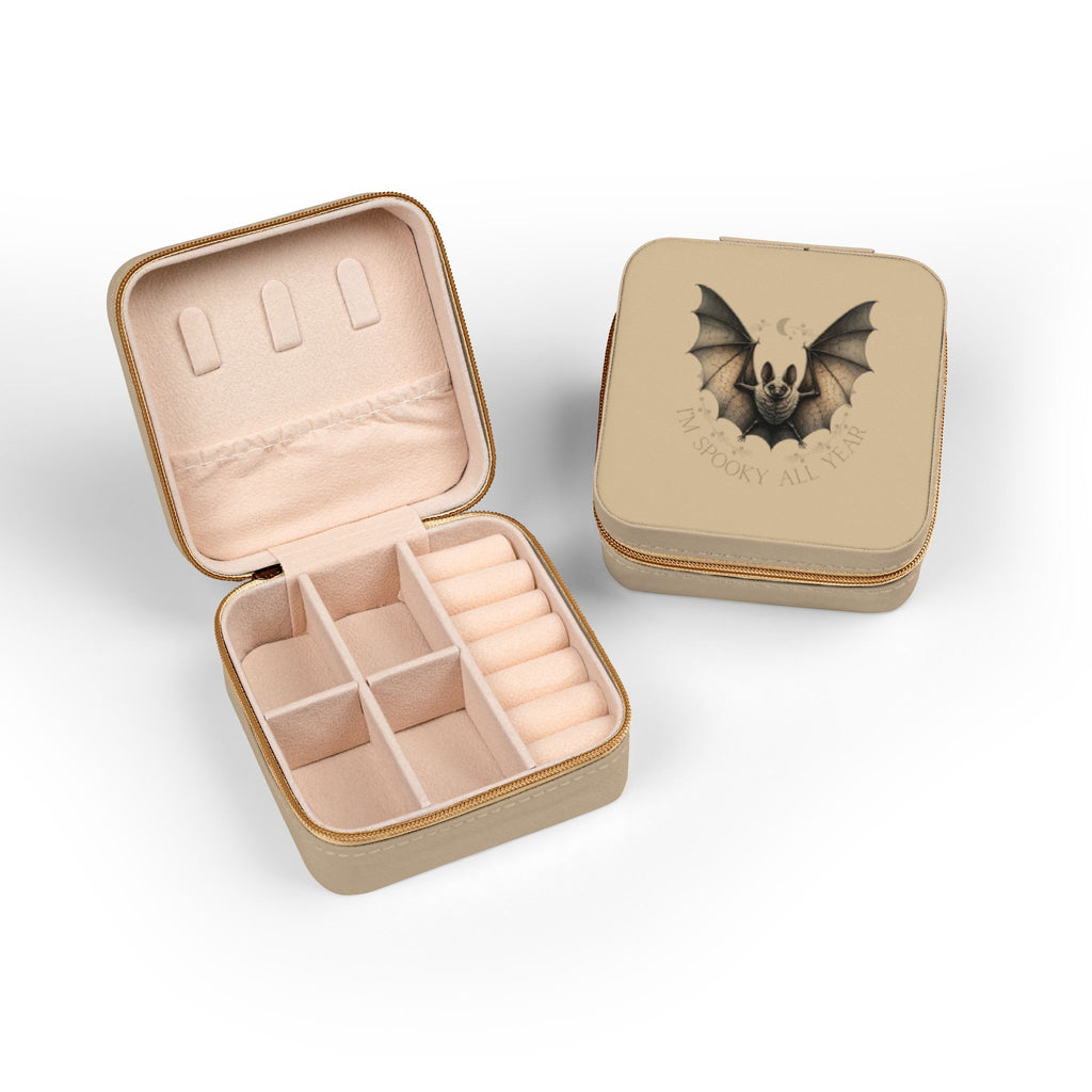 Cute Bat Illustration Jewelry Travel Case — Compact Portable Organizer for Rings, Earrings & Necklaces