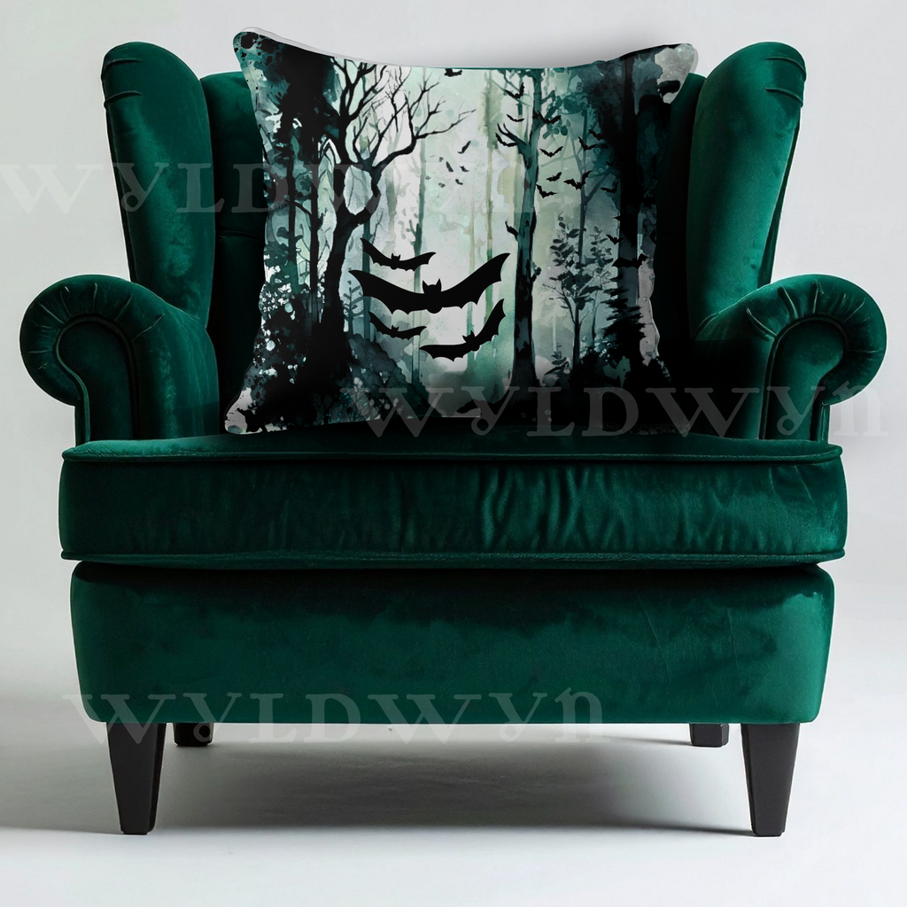 Gothic Bat Forest Faux Suede Pillow