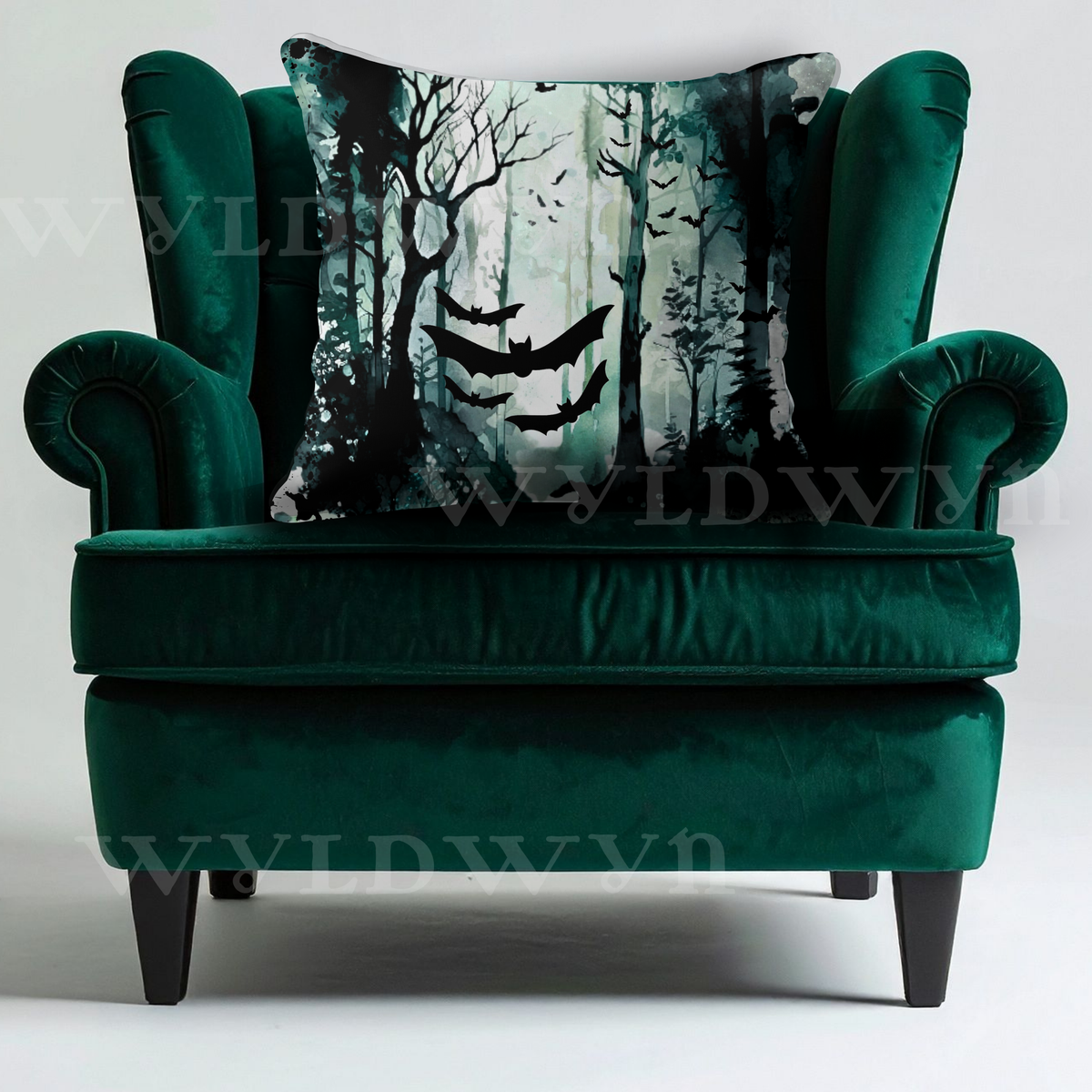 Gothic Bat Forest Faux Suede Pillow