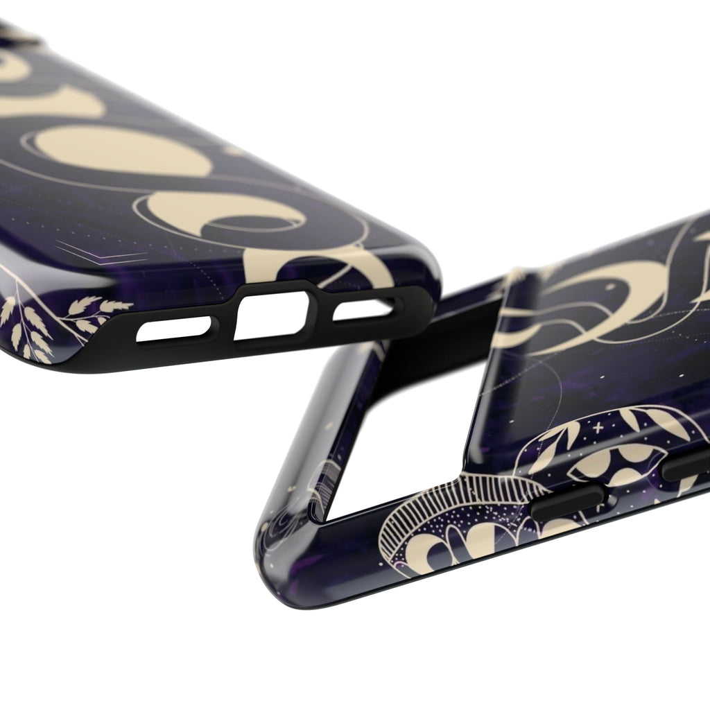 Dark Violet Phone Case with Lunar Phases, Snake & Cosmic Motifs | Durable and Stylish, Perfect for Astrology Lovers