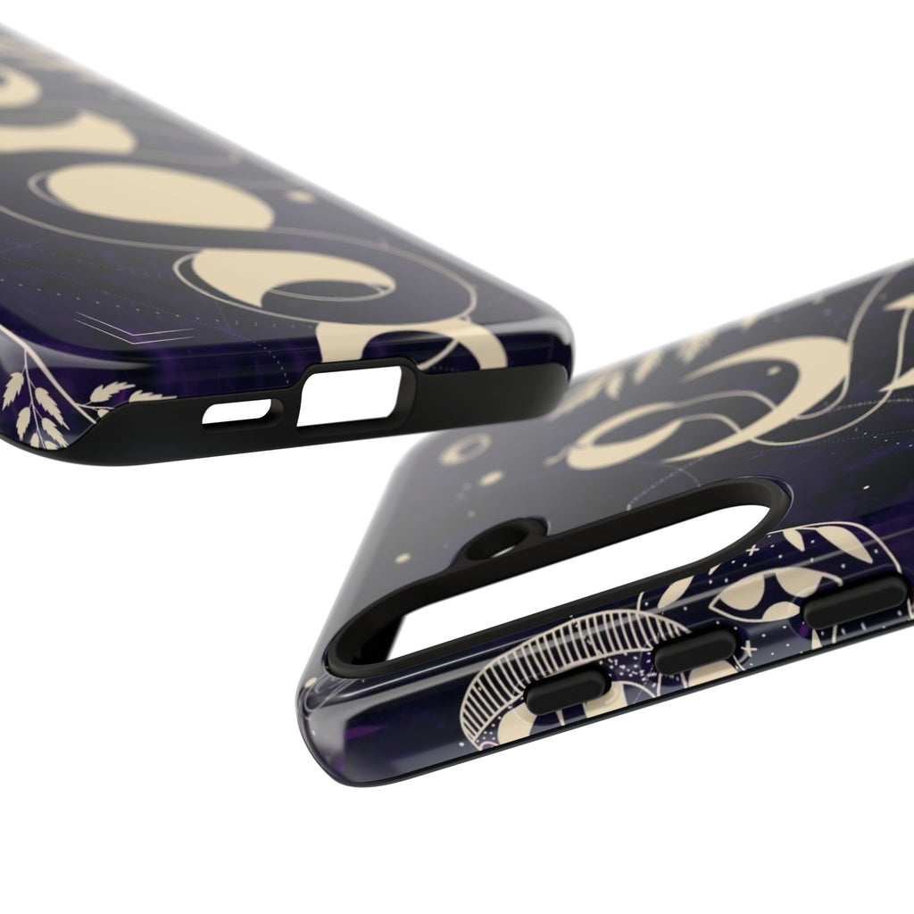 Dark Violet Phone Case with Lunar Phases, Snake & Cosmic Motifs | Durable and Stylish, Perfect for Astrology Lovers