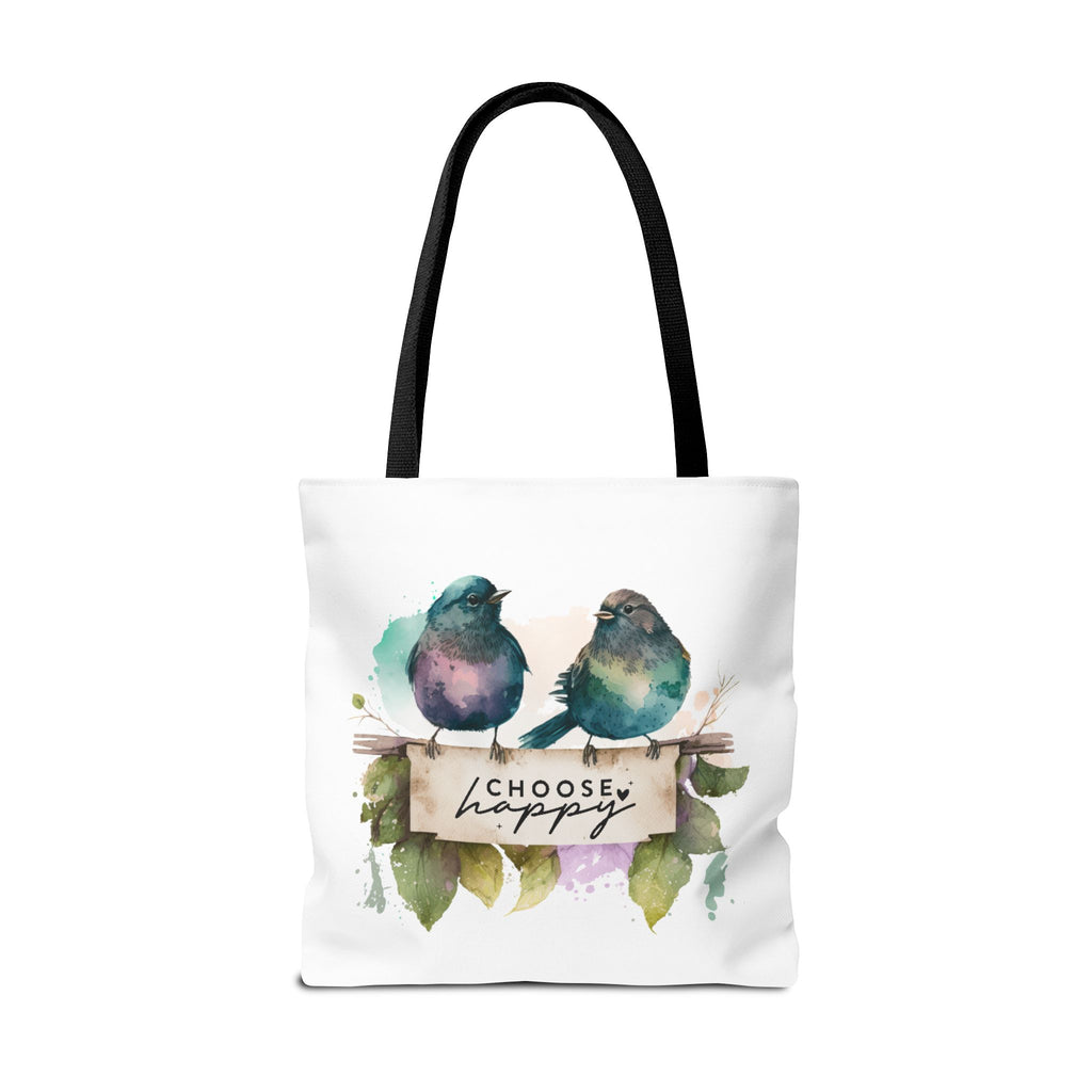 Cheerful Bird Design Tote Bag - Choose Happy Watercolor Print - 3 Sizes Available | Bird Lover Gift Idea |  Whimsical Birds Versatile Tote