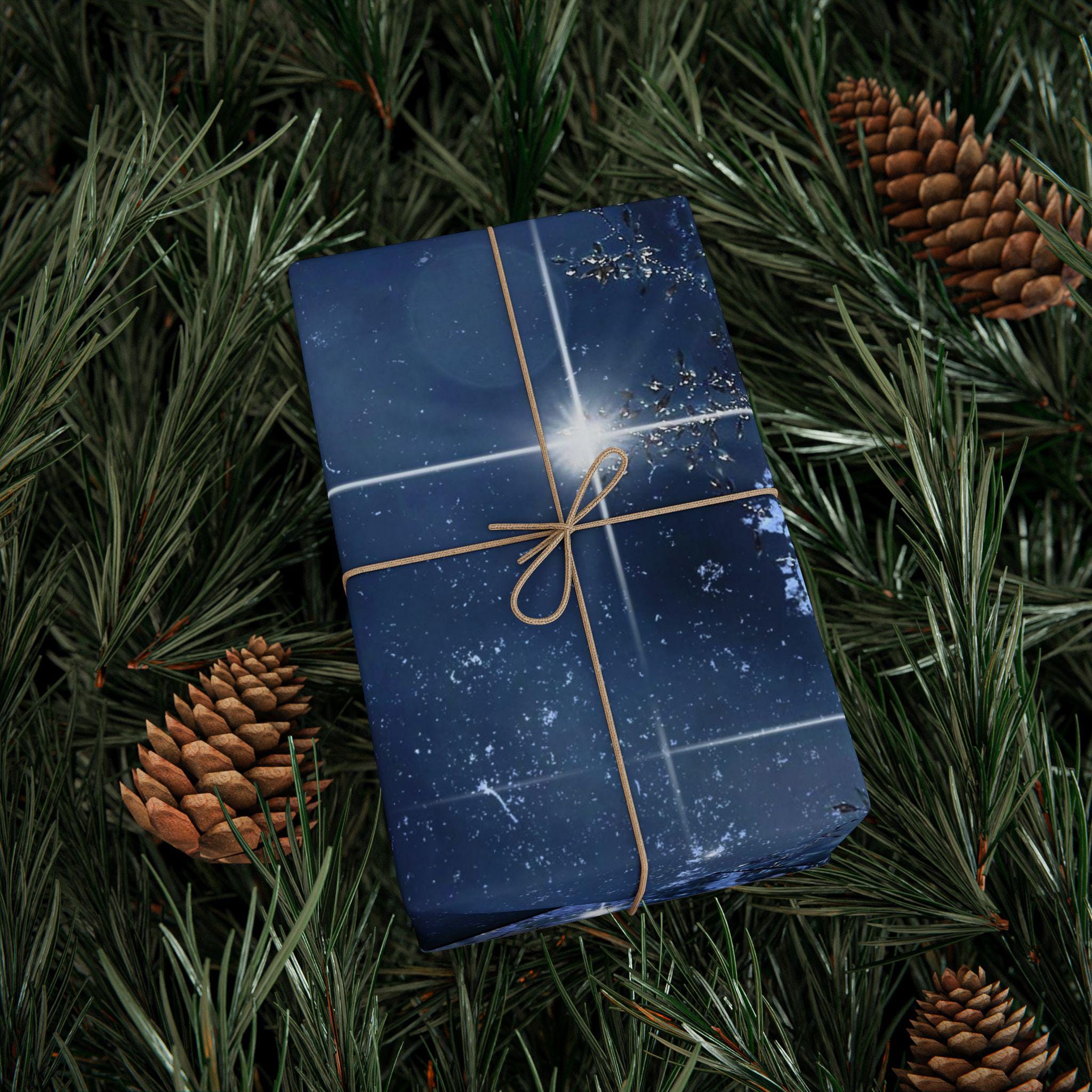 Starry Night Wrapping Paper, Elegant Gift Wrap, Holiday Decor, Winter Celebrations, Birthday Gift Wrap, Snowy Patterned Paper