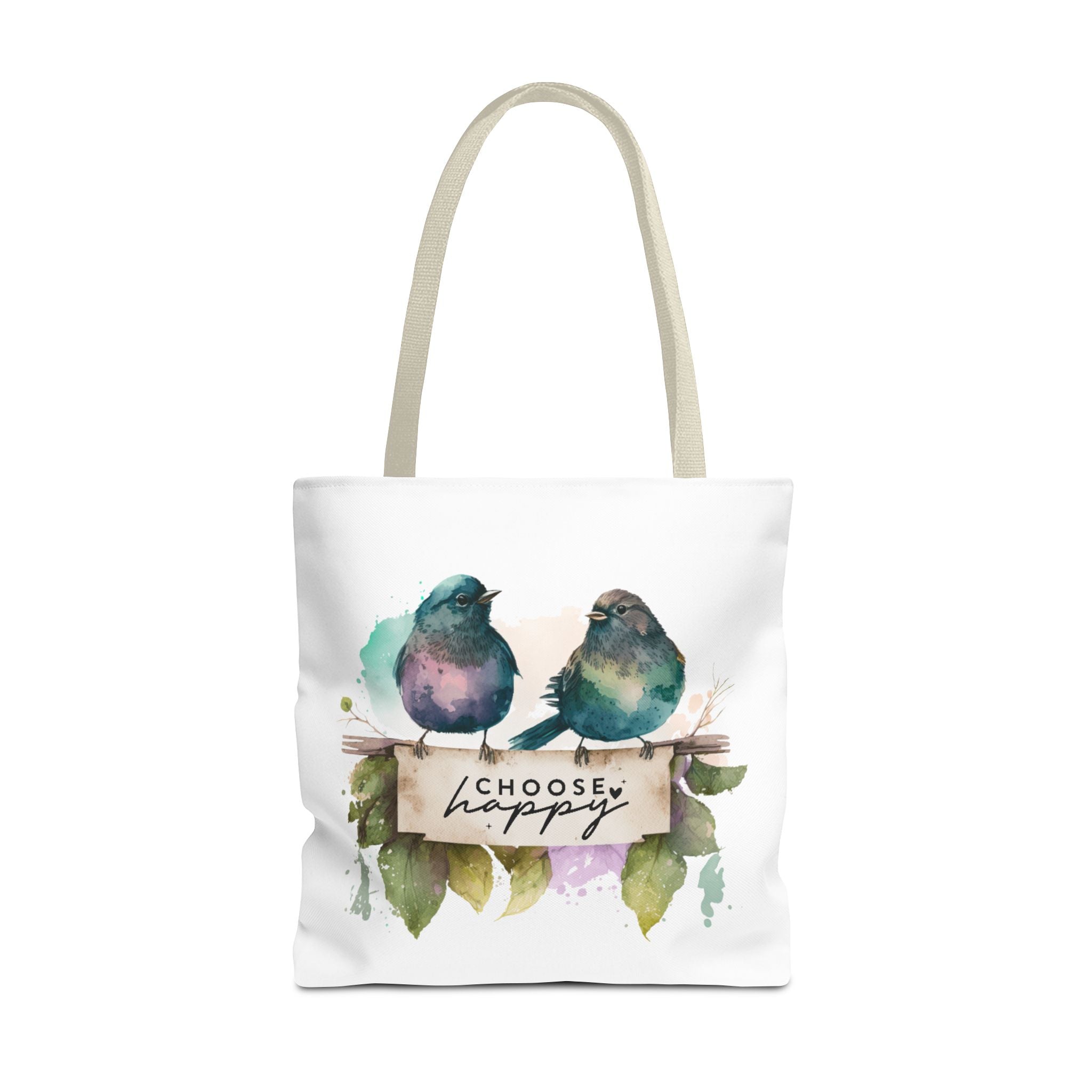 Cheerful Bird Design Tote Bag - Choose Happy Watercolor Print - 3 Sizes Available | Bird Lover Gift Idea |  Whimsical Birds Versatile Tote