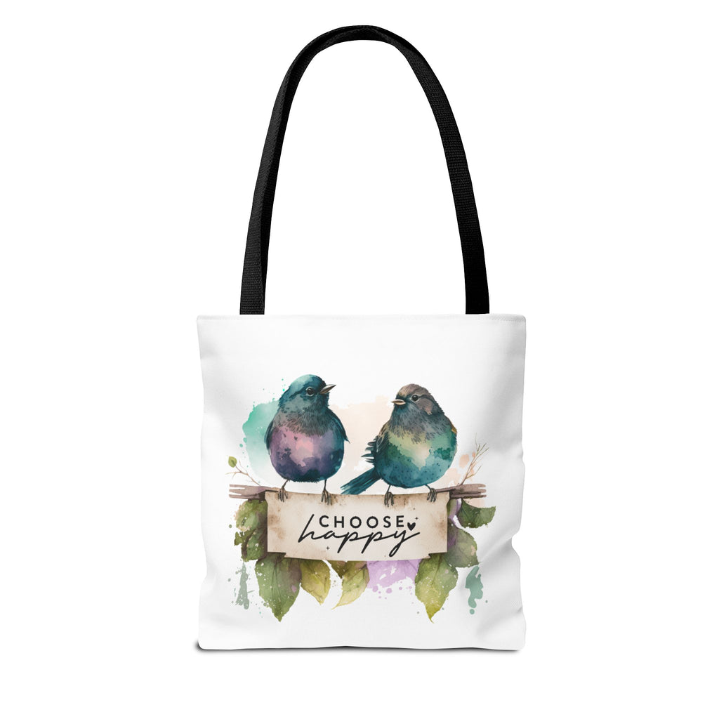 Cheerful Bird Design Tote Bag - Choose Happy Watercolor Print - 3 Sizes Available | Bird Lover Gift Idea |  Whimsical Birds Versatile Tote