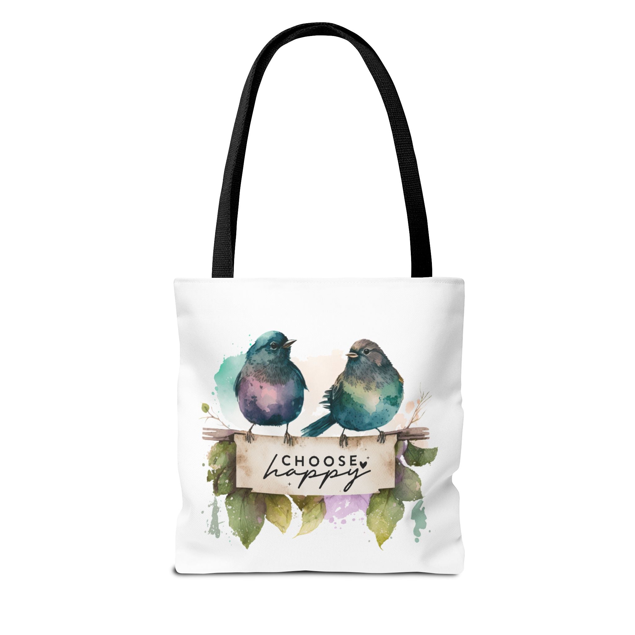 Cheerful Bird Design Tote Bag - Choose Happy Watercolor Print - 3 Sizes Available | Bird Lover Gift Idea |  Whimsical Birds Versatile Tote
