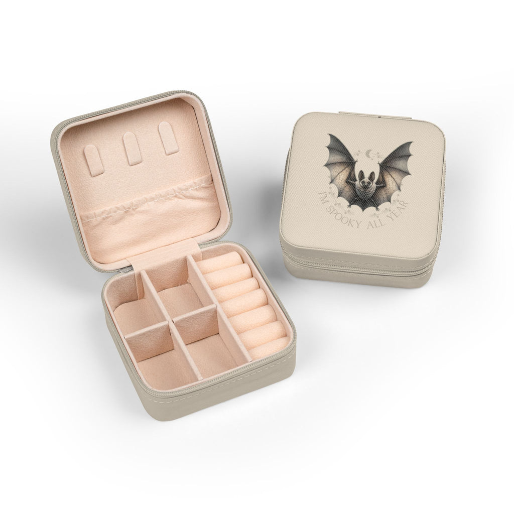 Cute Bat Illustration Jewelry Travel Case — Compact Portable Organizer for Rings, Earrings & Necklaces