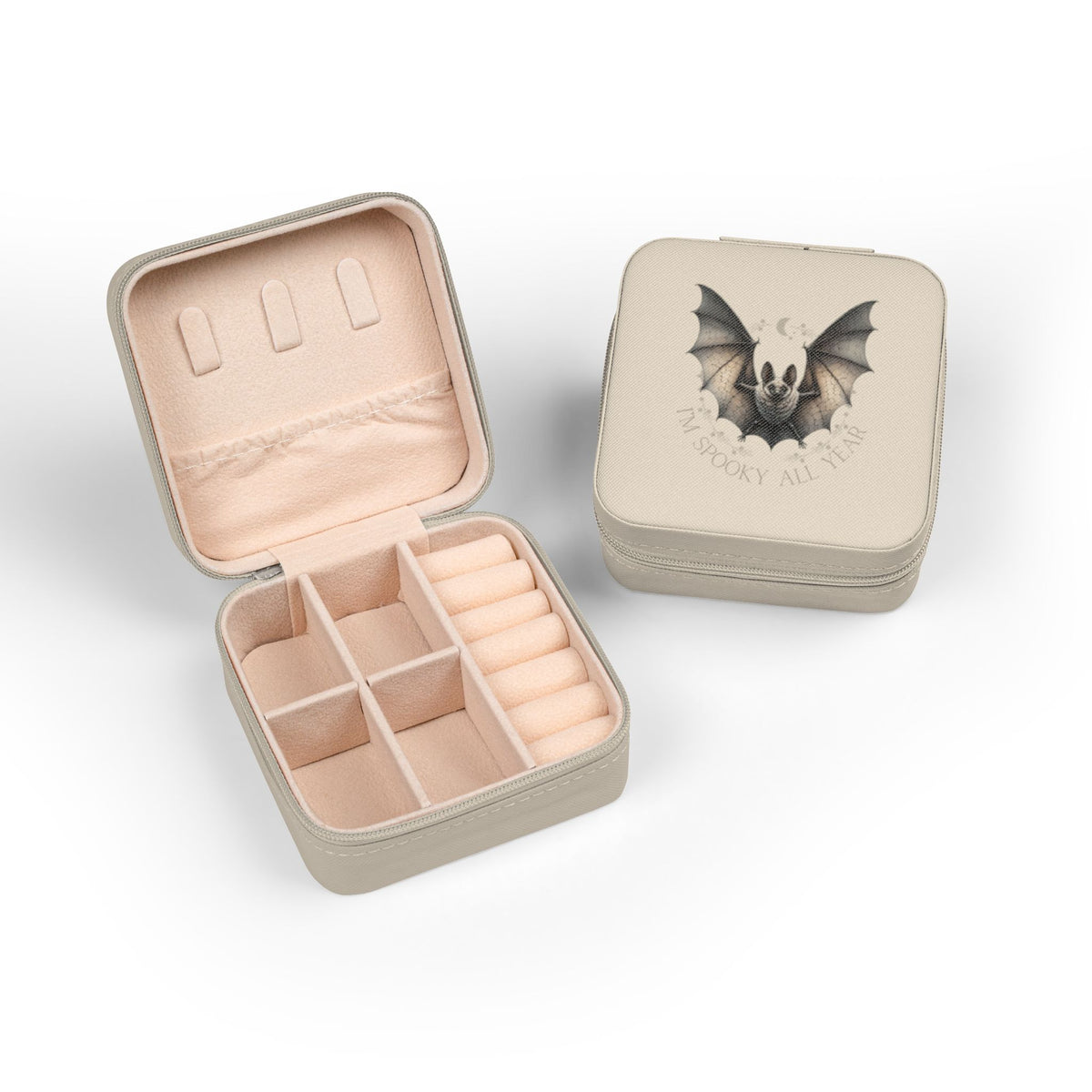 Cute Bat Illustration Jewelry Travel Case — Compact Portable Organizer for Rings, Earrings & Necklaces