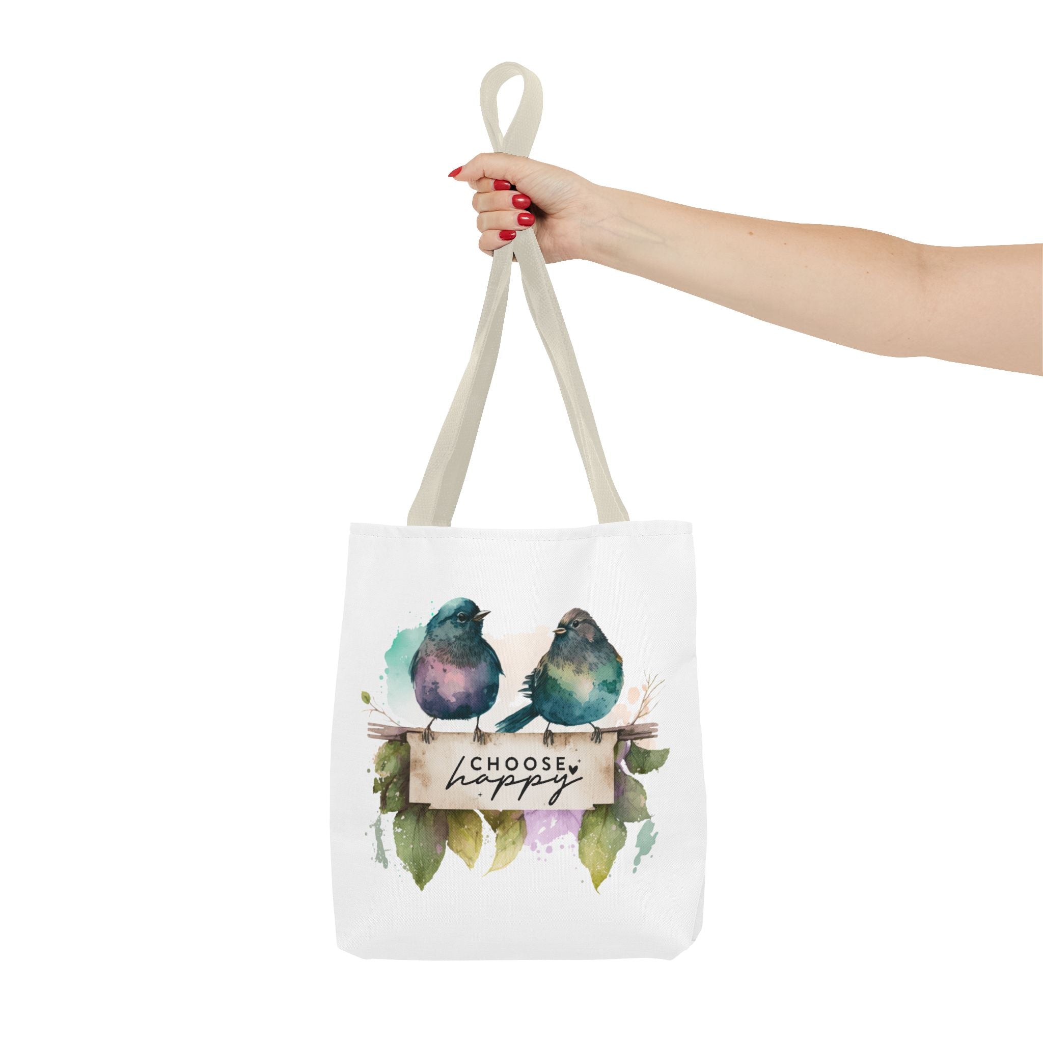 Cheerful Bird Design Tote Bag - Choose Happy Watercolor Print - 3 Sizes Available | Bird Lover Gift Idea |  Whimsical Birds Versatile Tote