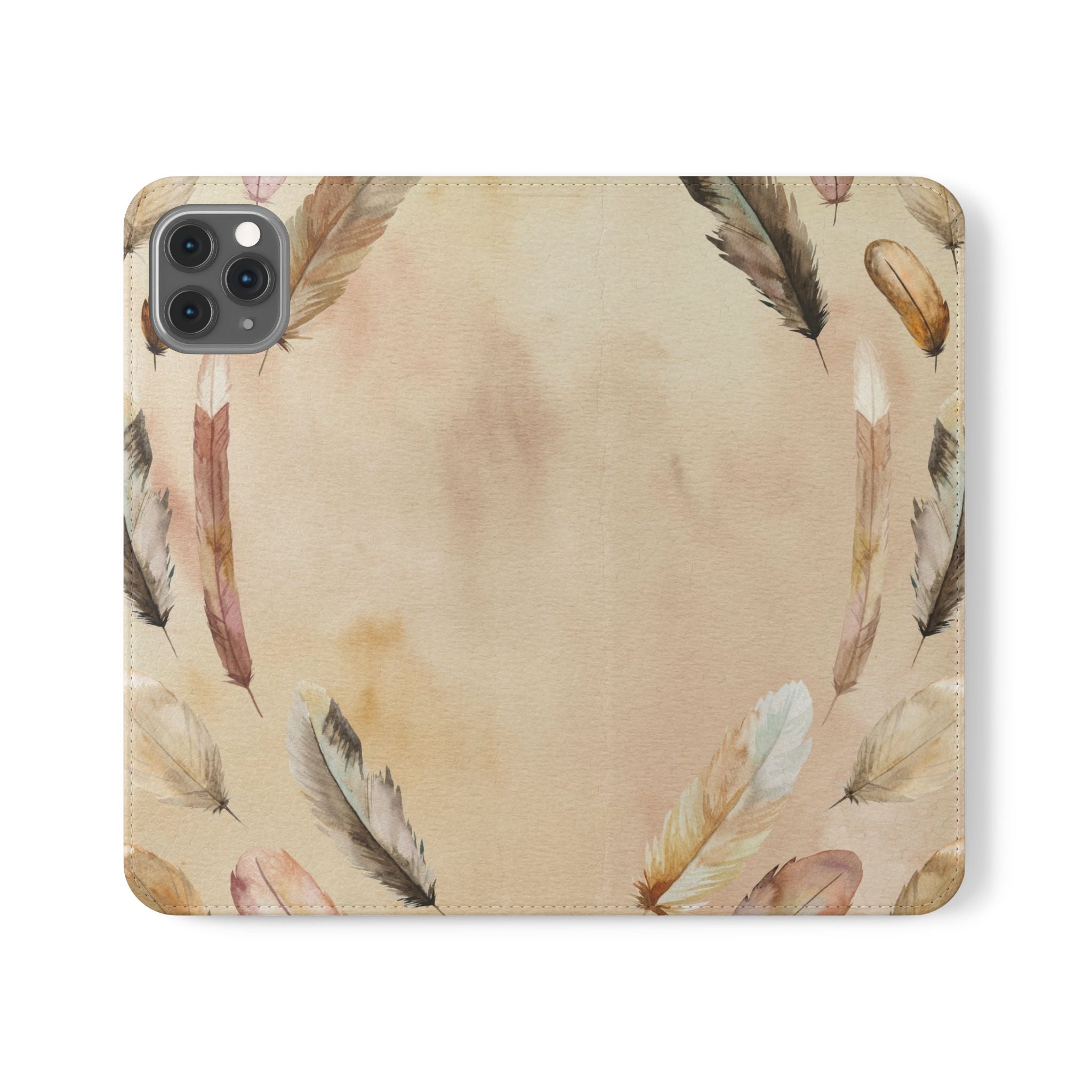 Feathers Flip Case, Phone Case, Protective Cover, Faux Leather Stand Feature Card & Cash Storage, Vibrant Colors, Stylish and Practical