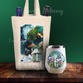 Mushroom Forest Wine Tote and Tumbler Set: Woodland Enthusiast Gift