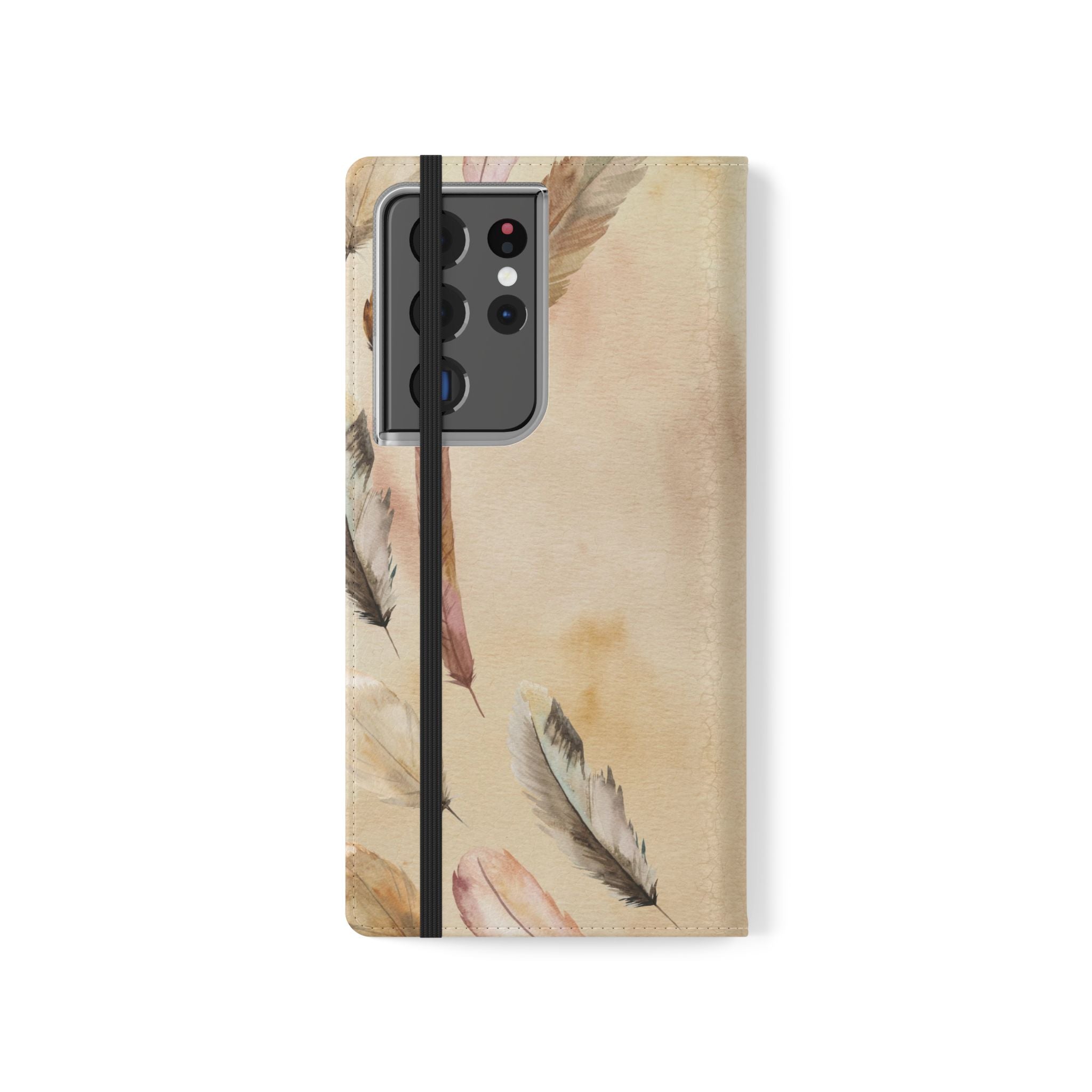 Feathers Flip Case, Phone Case, Protective Cover, Faux Leather Stand Feature Card & Cash Storage, Vibrant Colors, Stylish and Practical