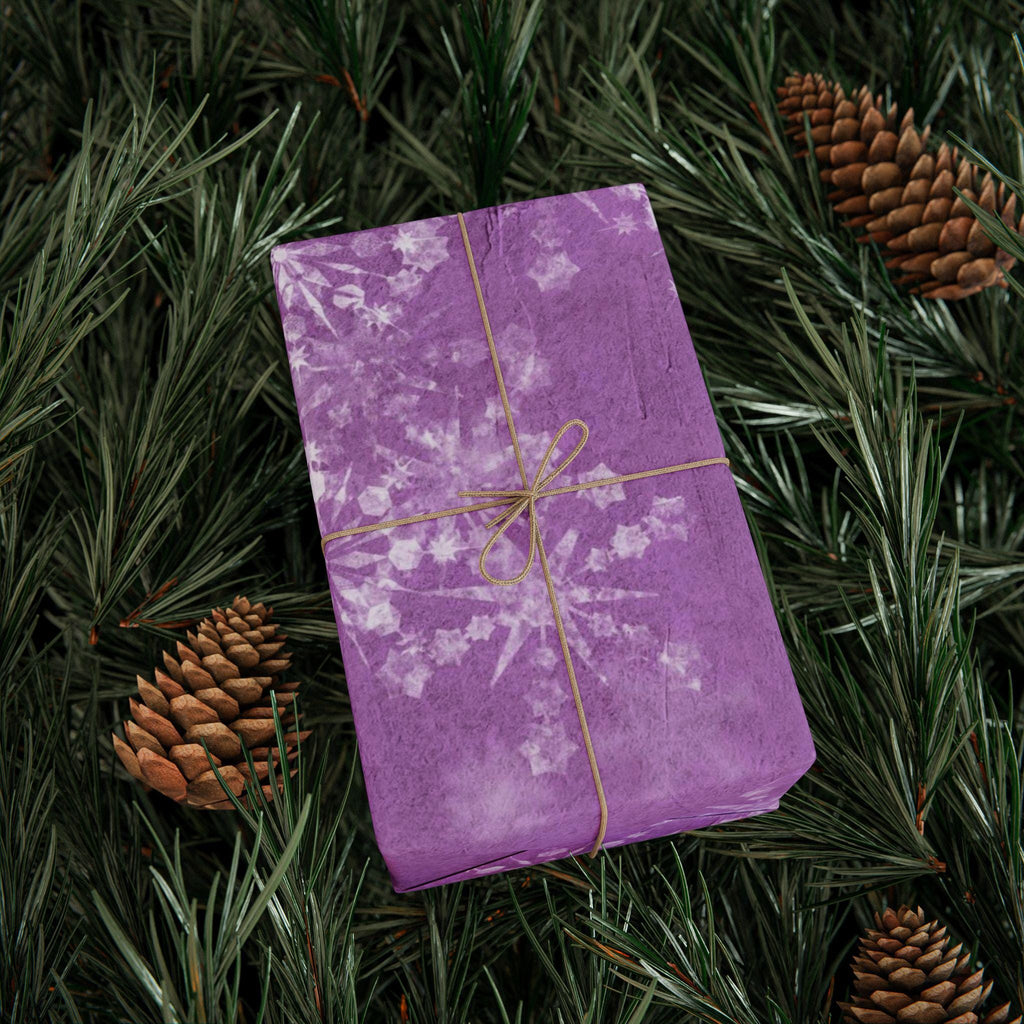 Whimsical Purple Snowflake Wrapping Paper, Holiday Gift Wrap, Seasonal Packaging, Winter Celebration Decor, Birthday, Christmas Wrap