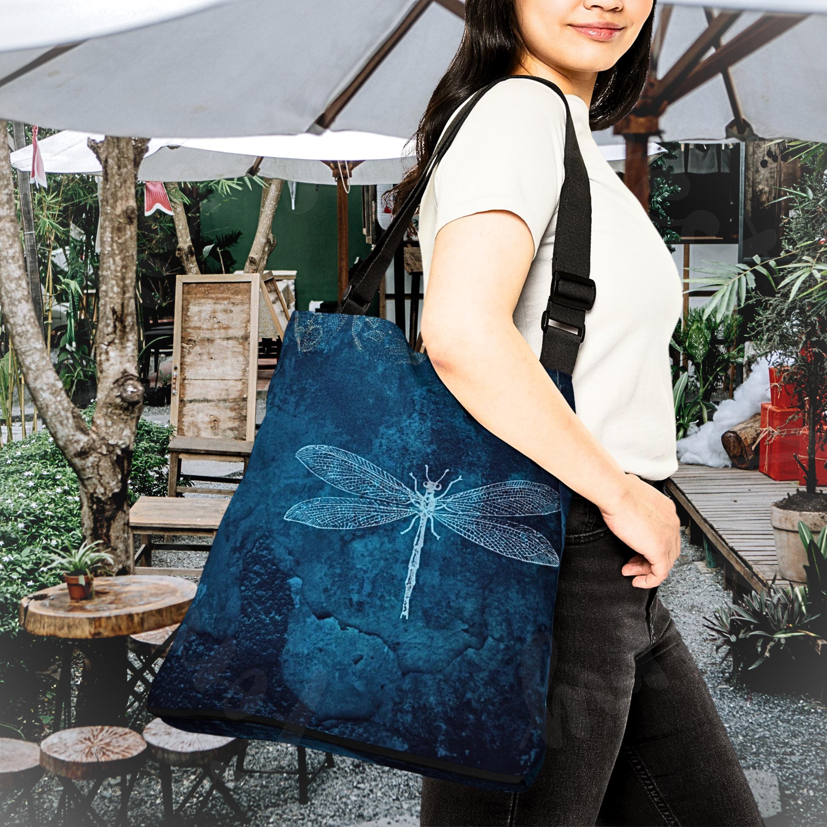 Mystic Dragonfly Shoulder Bag: Adjustable Tote for Stylish Nature Enthusiasts | Moon Phase Faerie Market Tote | Forest Aesthetic