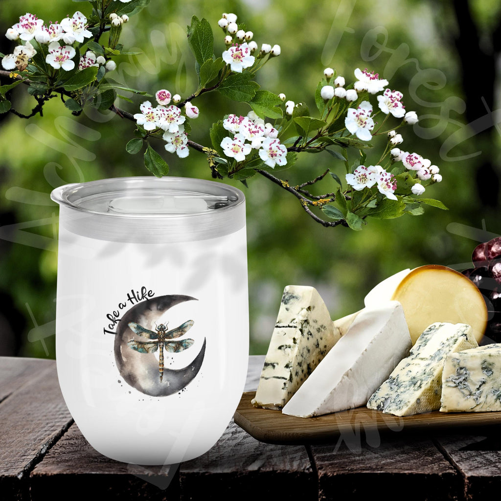 Moon & Dragonfly Wine Tumbler: Stainless Steel Insulated Hiking Cup