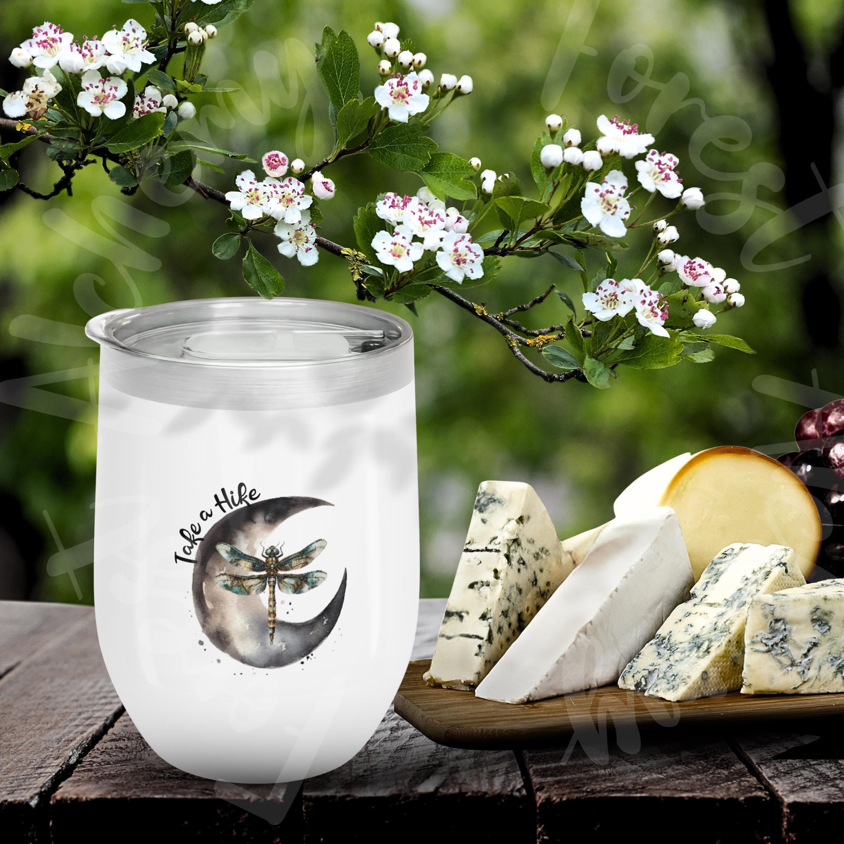 Moon & Dragonfly Wine Tumbler: Stainless Steel Insulated Hiking Cup