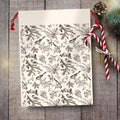 Winter Woodland Birds Reusable Gift Bag | Large Fabric Drawstring Christmas Bag (19.7 x 26 in)
